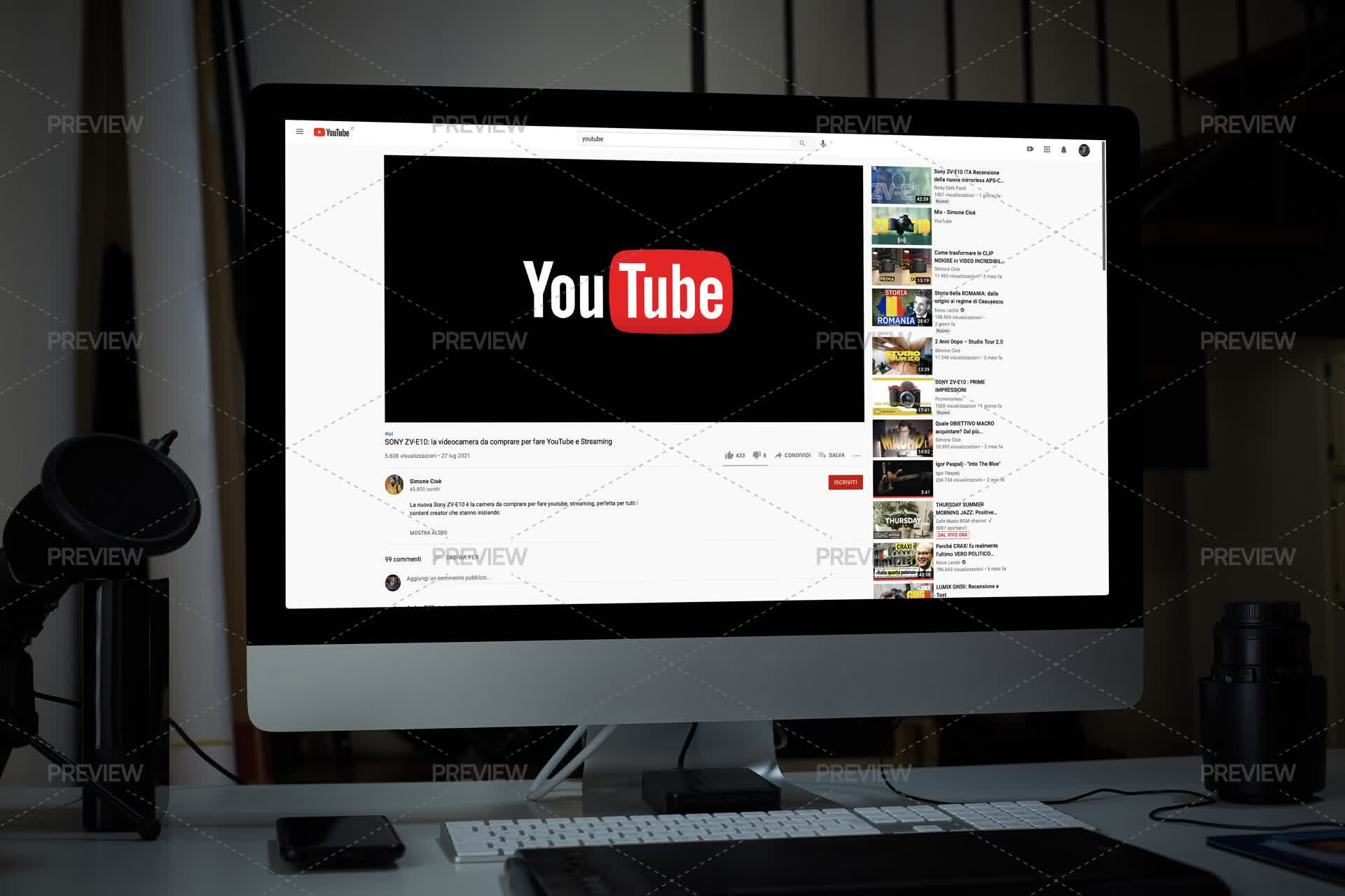 Computer Youtube Screen Computer Displaying Youtube by Davide Ferreri - Stock Photos | Motion Array