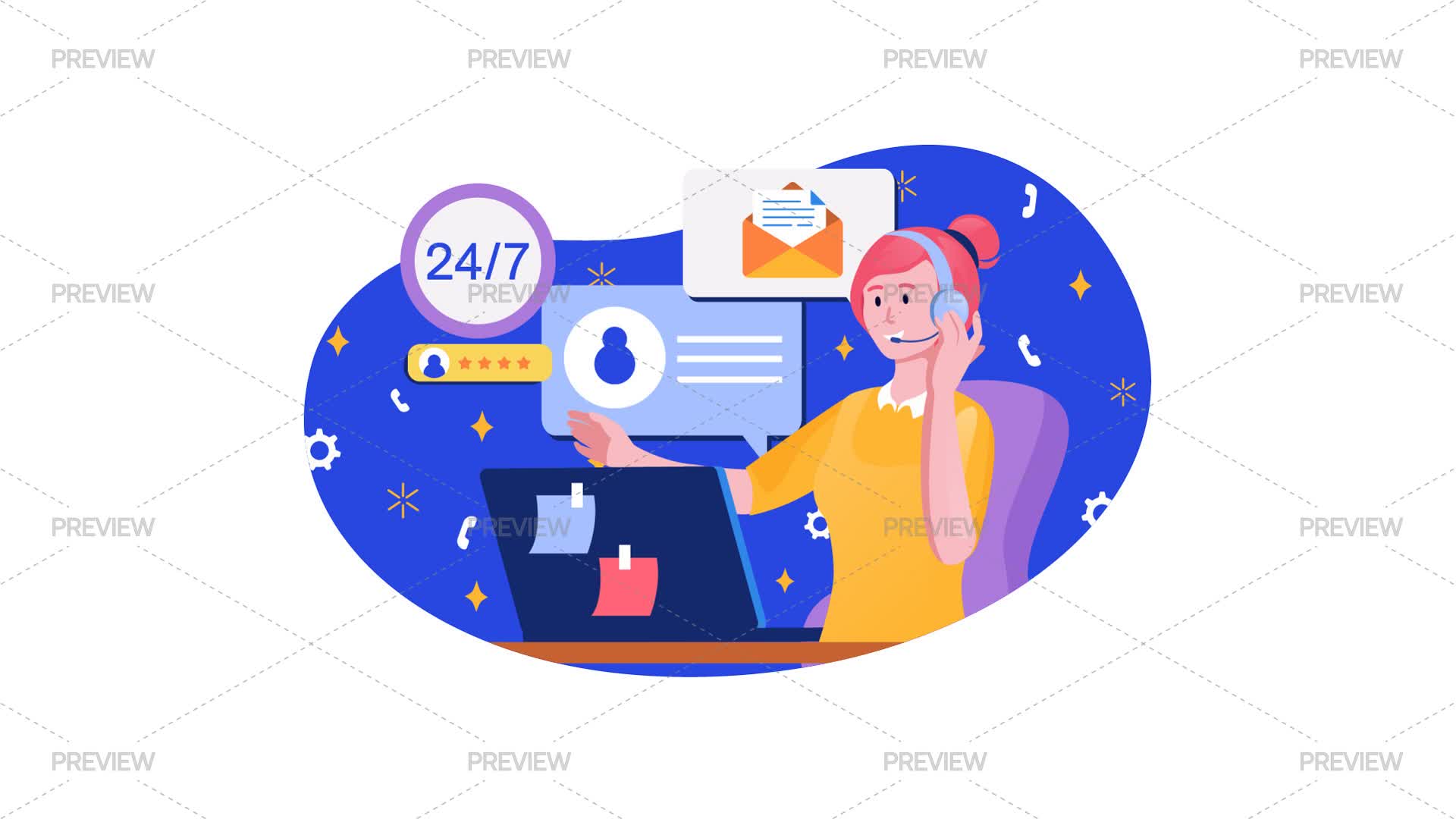 High Call Graphics Call Center Blue Illustration - Graphics | Motion Array
