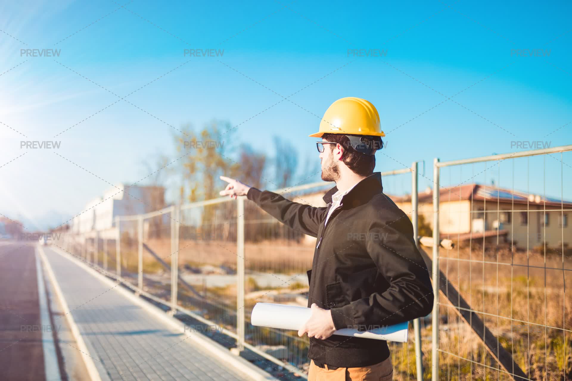 Engineer Point Motion Engineer Pointing Down A Road - Stock Photos | Motion Array