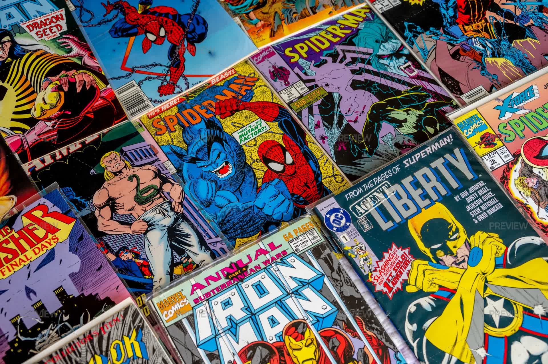 Comic Book Array Collection Of Vintage Comic Books - Stock Photos | Motion Array