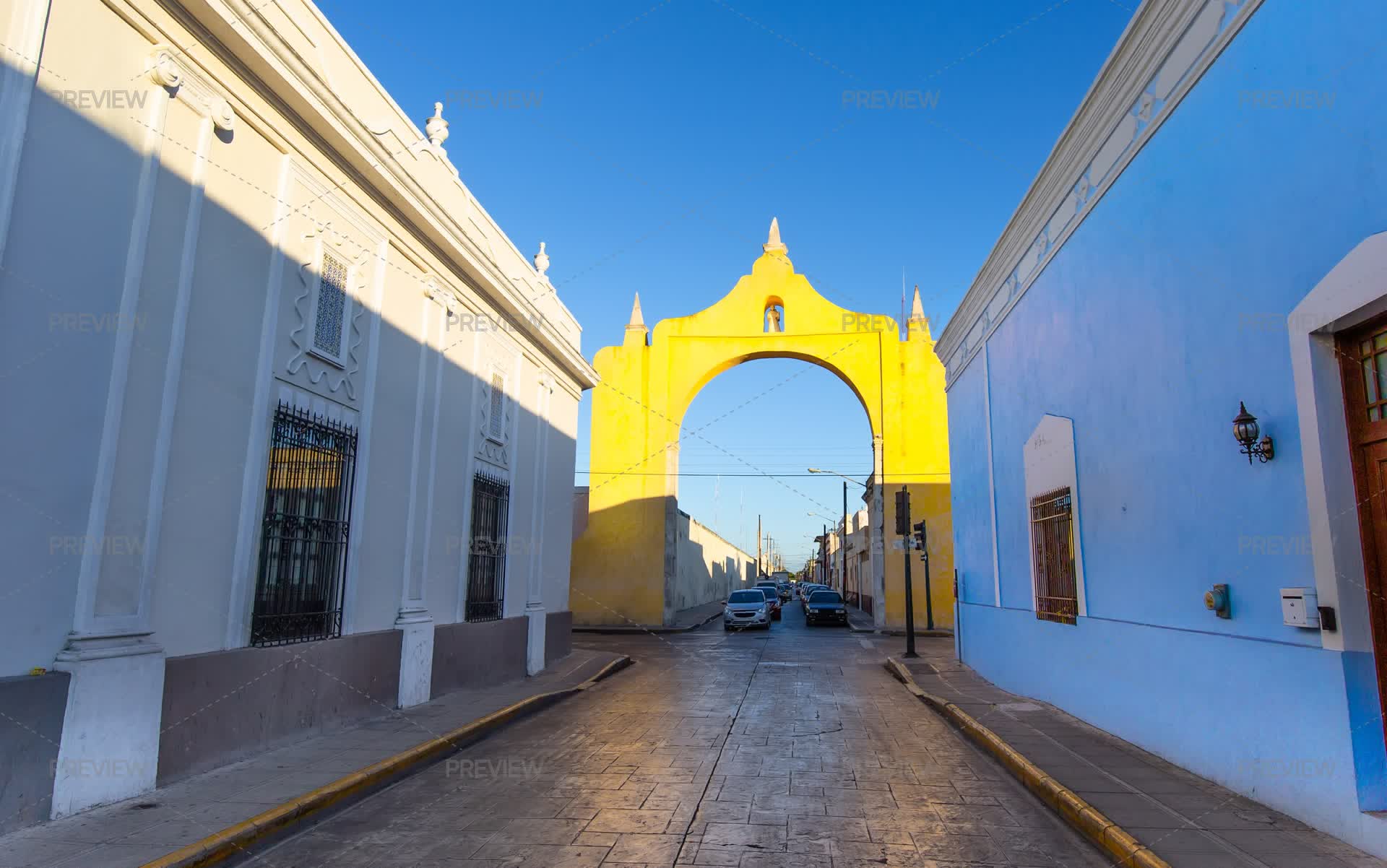 Mexico, Colorful Colonial Merida Streets In Historic City Center ...