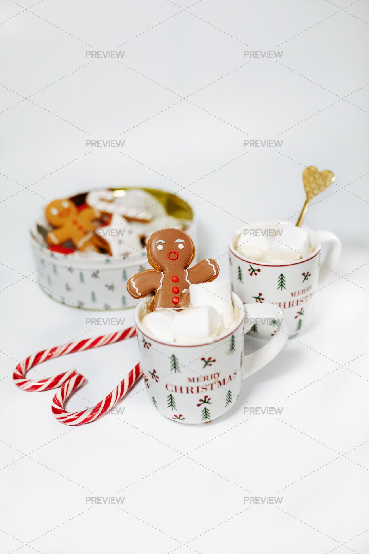 Gingerbread Man With Marshmallow Man - Stock Photos | Motion Array