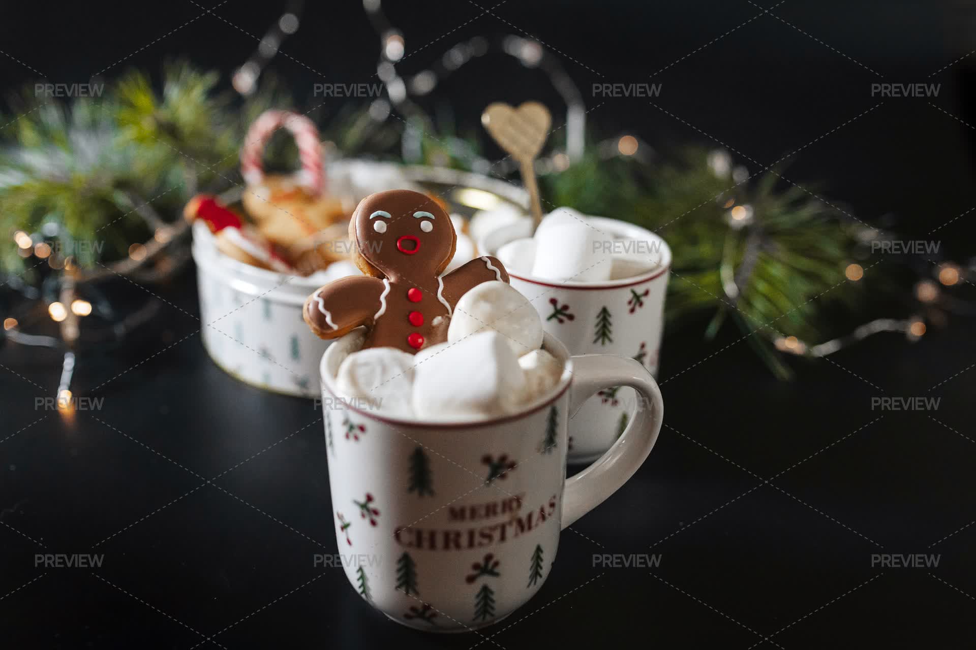 Gingerbread Man In Cappuccino Cup - Stock Photos | Motion Array