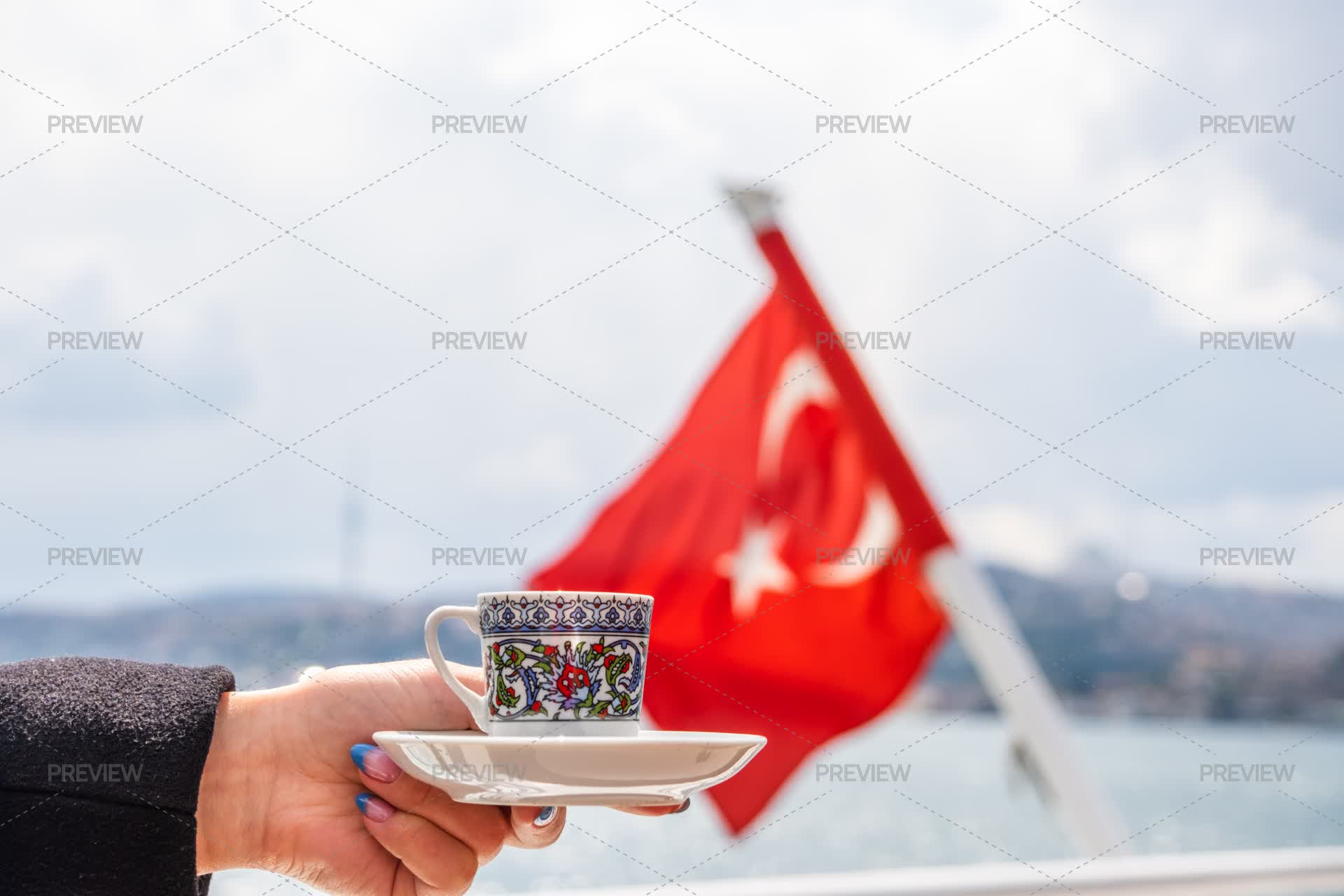 Turkish Tea Flag Hand With Turkish Coffee Cup And Flag by T.A.K. - Stock Photos | Motion ...