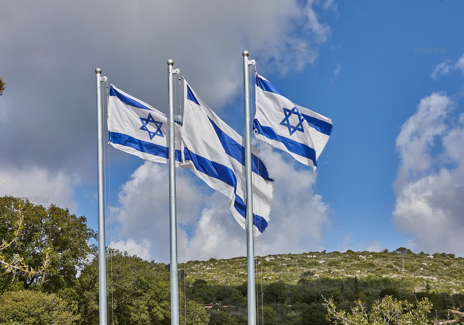 Large Israeli Flags Four Israeli Flags Proudly Waving - Stock Photos | Motion Array