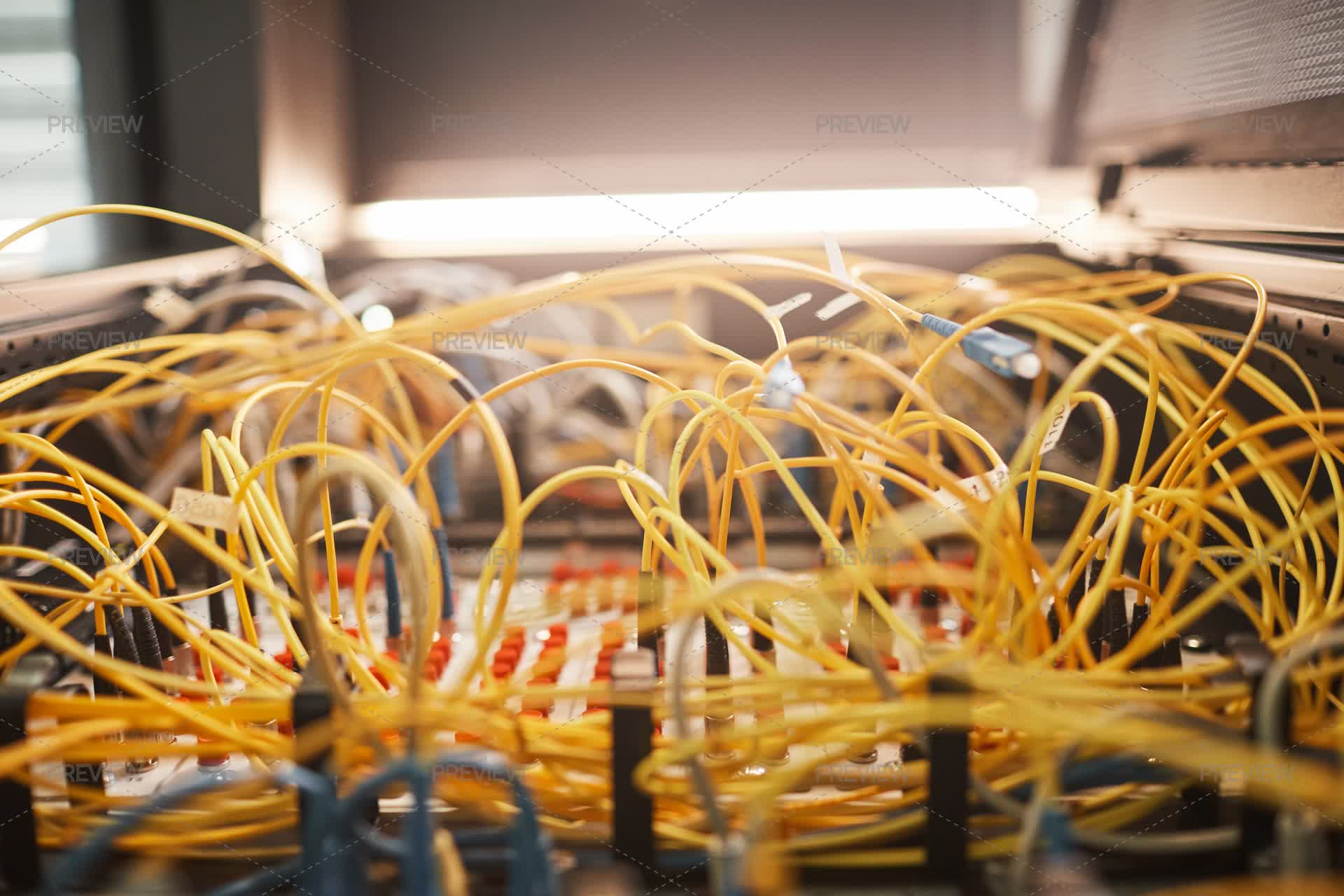 Yellow Wires In Server Room by SeventyFour - Stock Photos | Motion Array