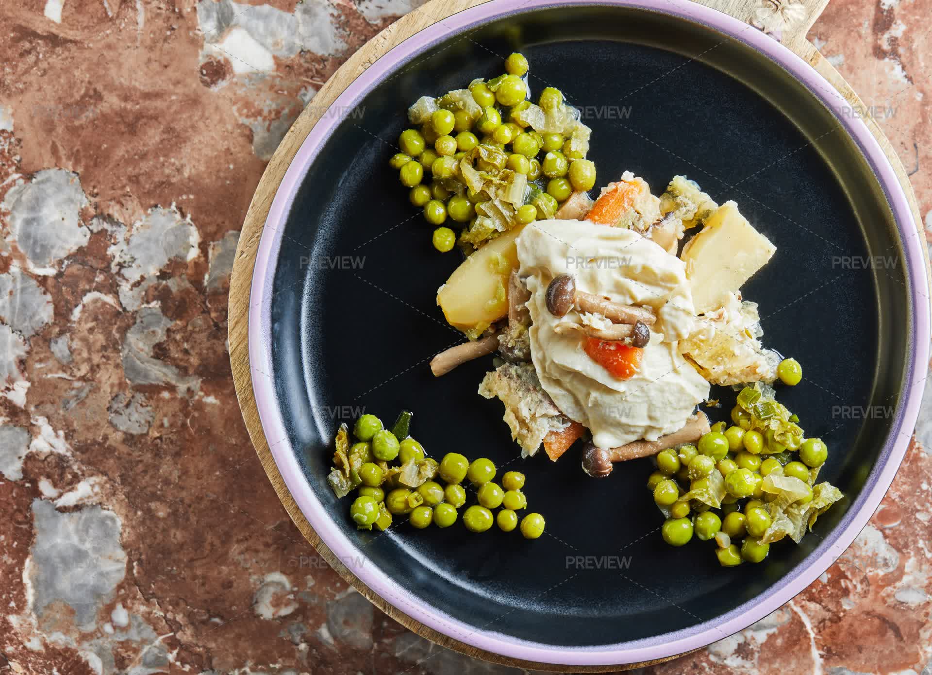 Pyallam Isda Fish Stew Made From Shiitake Mushrooms Palamida And Green Peas. Flat ...
