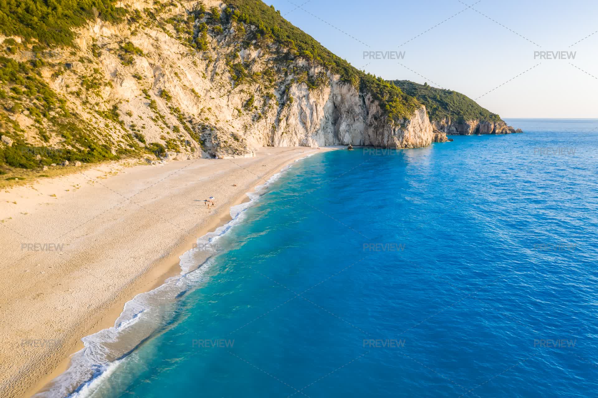 Aerial View Of Milos Beach Near Agios Nikitas Village On Lefkada Island ...