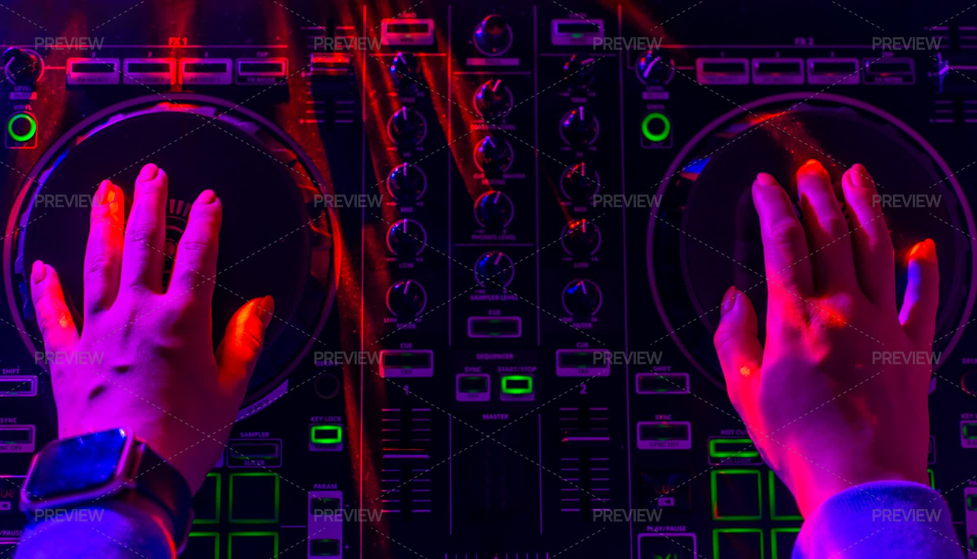 First Mixer DJ Hands On A Mixer In First Person by Rusl - Stock Photos | Motion Array
