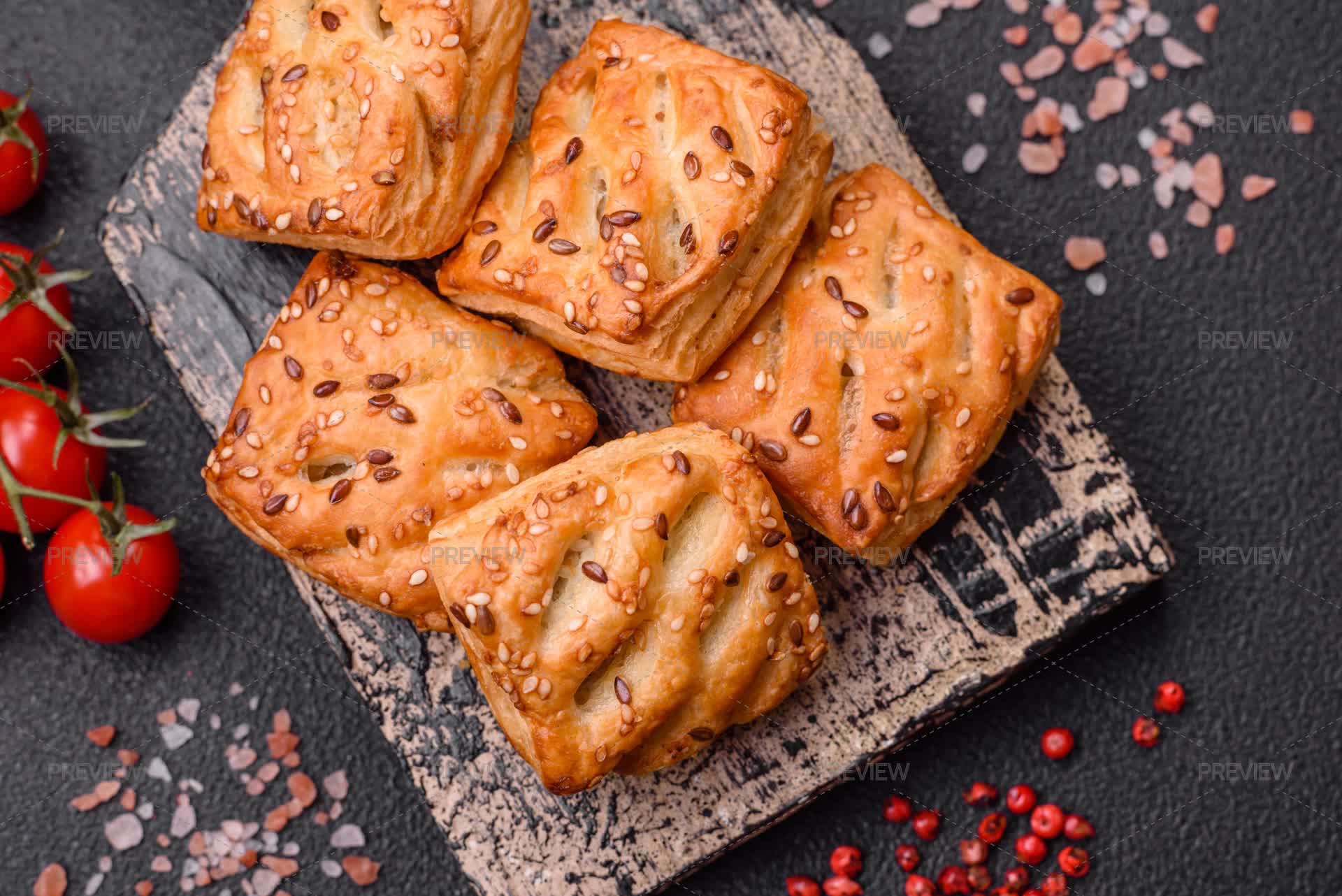 Over Fresh Mini Puff Delicious Crispy Mini Puffs With Sausage by Tane4ka - Stock Photos ...