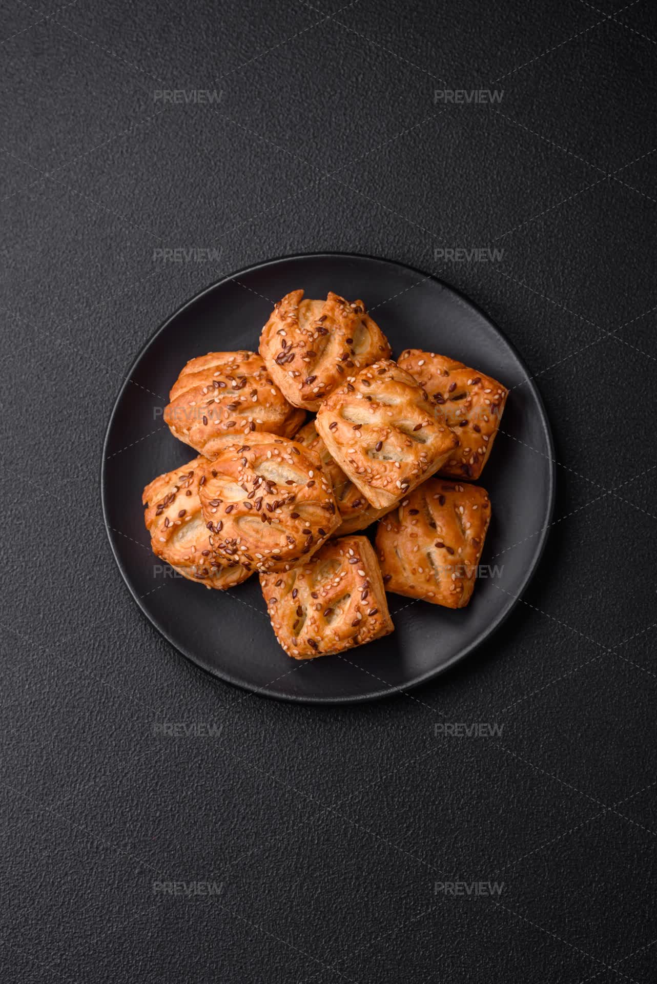 Over Fresh Mini Puff Delicious Crispy Mini Puffs With Sausage by Tane4ka - Stock Photos ...