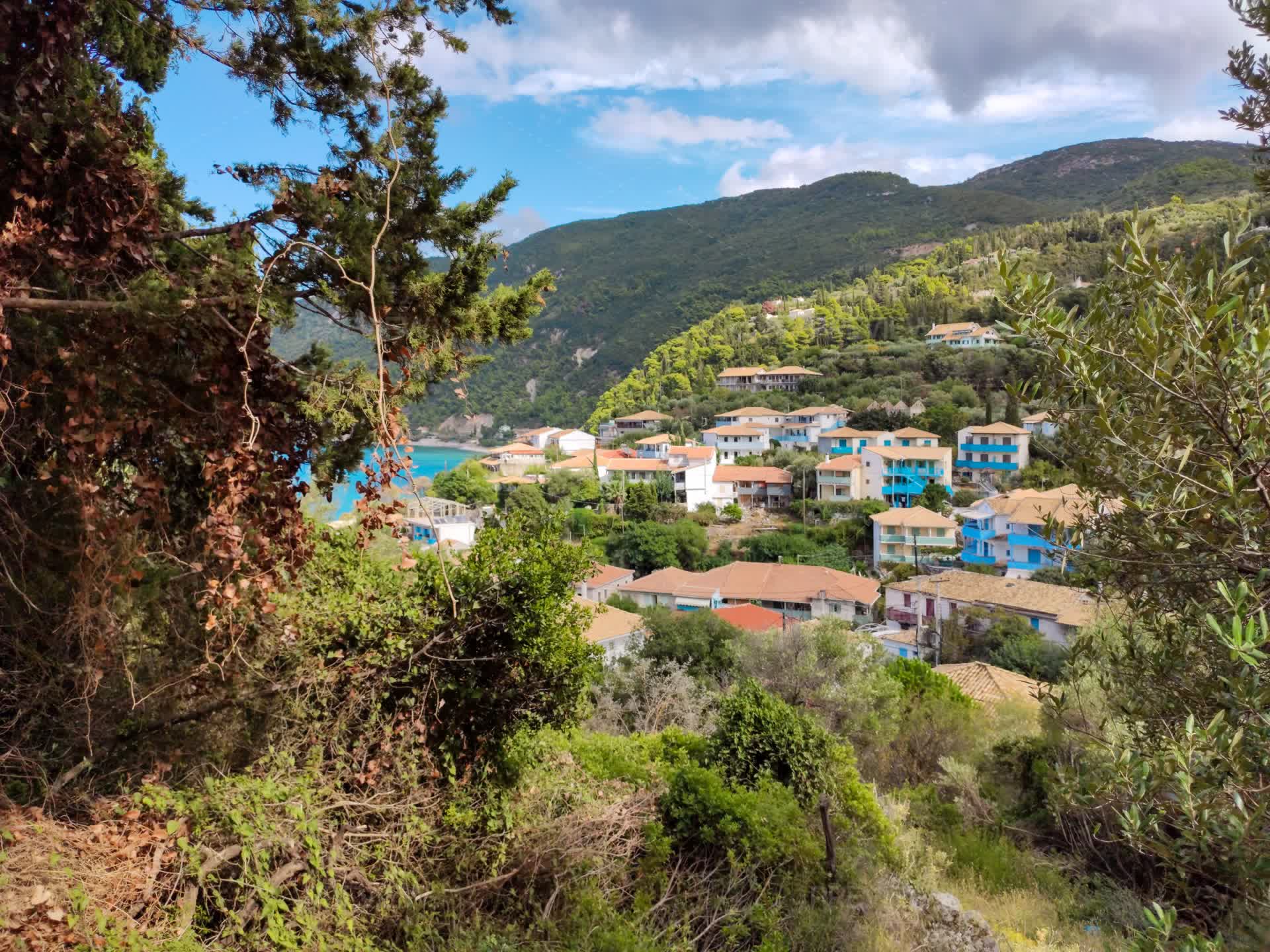 Greek Village On Green Hills Of Lefkada Island by Kathrine Andi - Stock ...