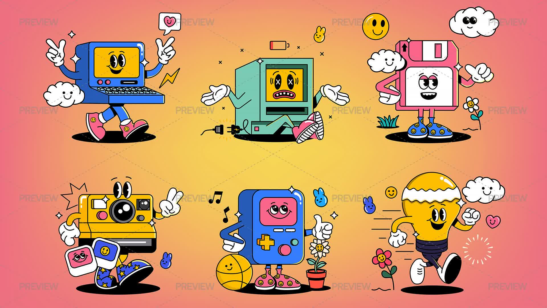 Funny Retro Cartoon Characters by graphics4u - Graphics | Motion Array