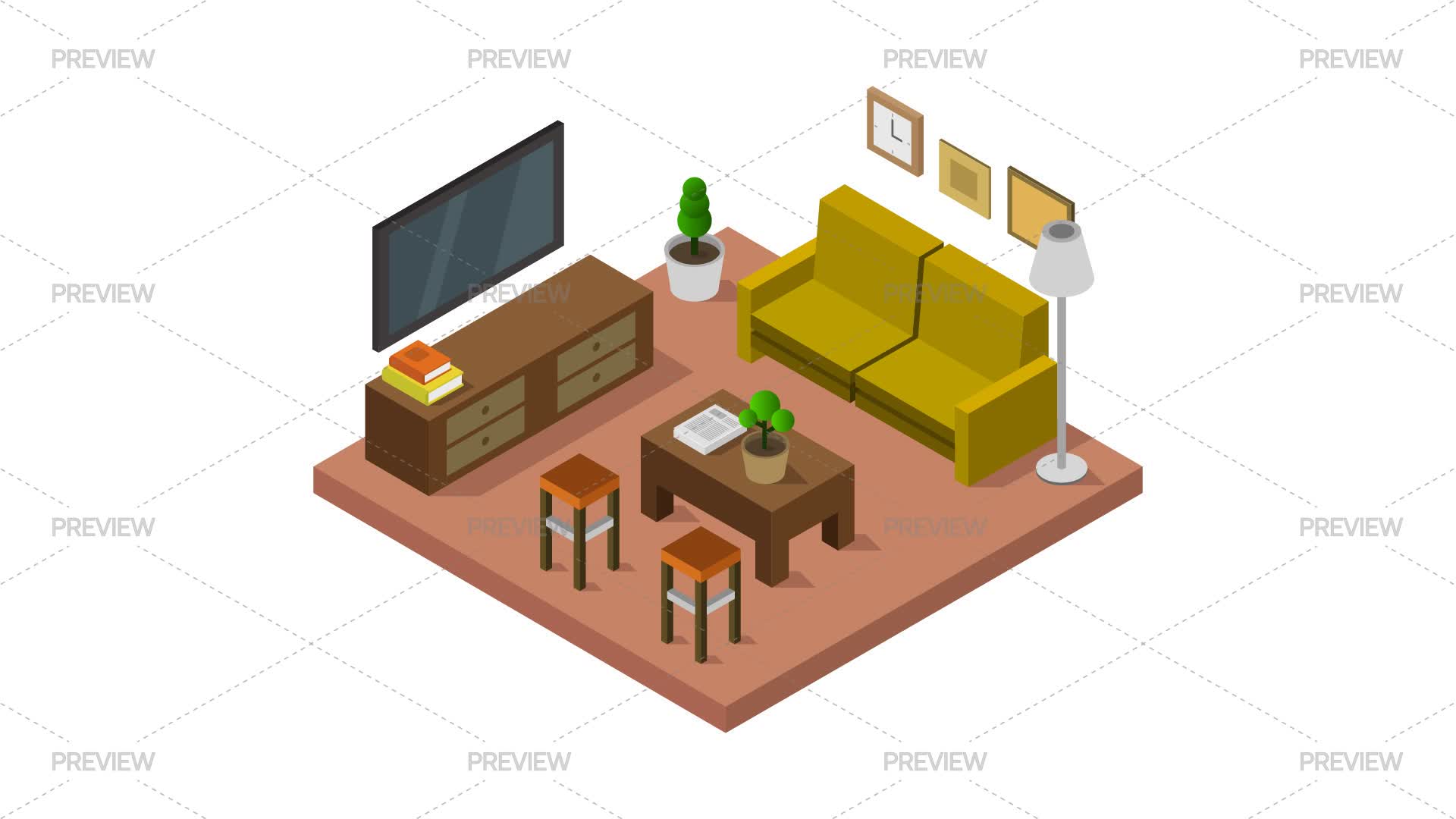 Living Rooom Graphics Living Room Isometric Illustration by Marco Livolsi - Graphics | Motion ...