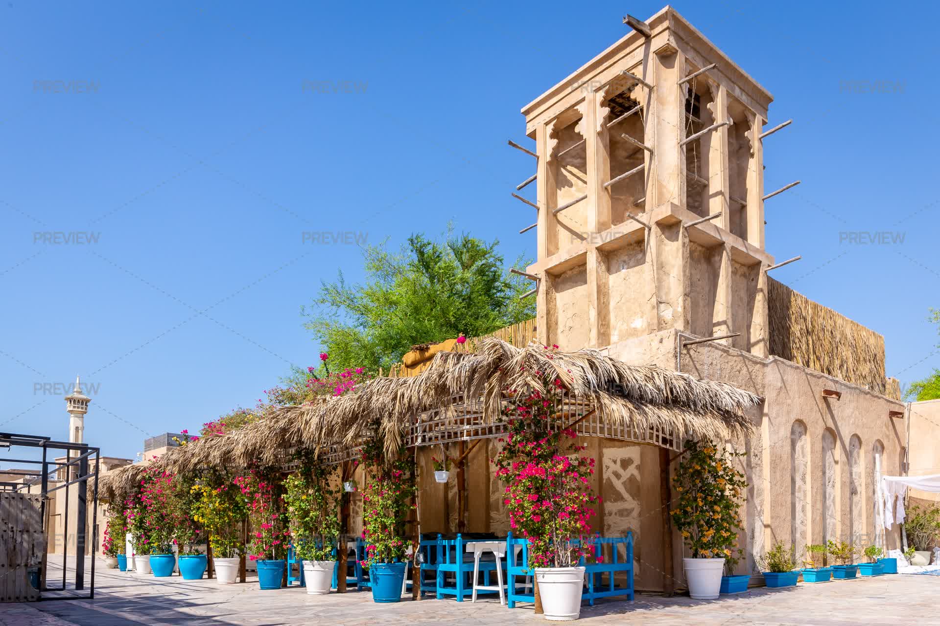 Abarbic Building Traditional Arabic Style Building With Windcatcher Tower And Palm ...