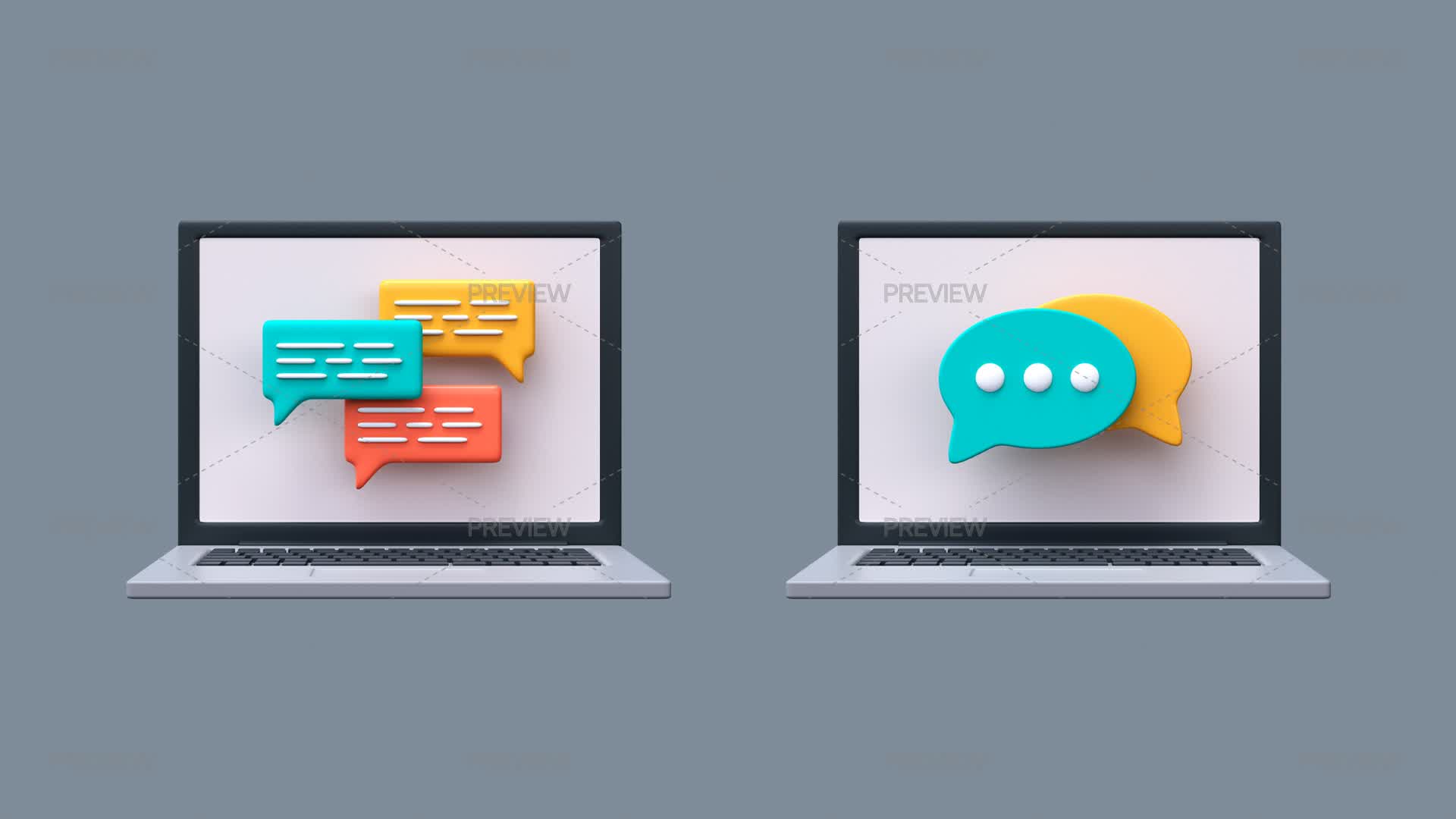 Array Chat Laptops With Bubble Chat Elements by Nika Ray - Graphics | Motion Array