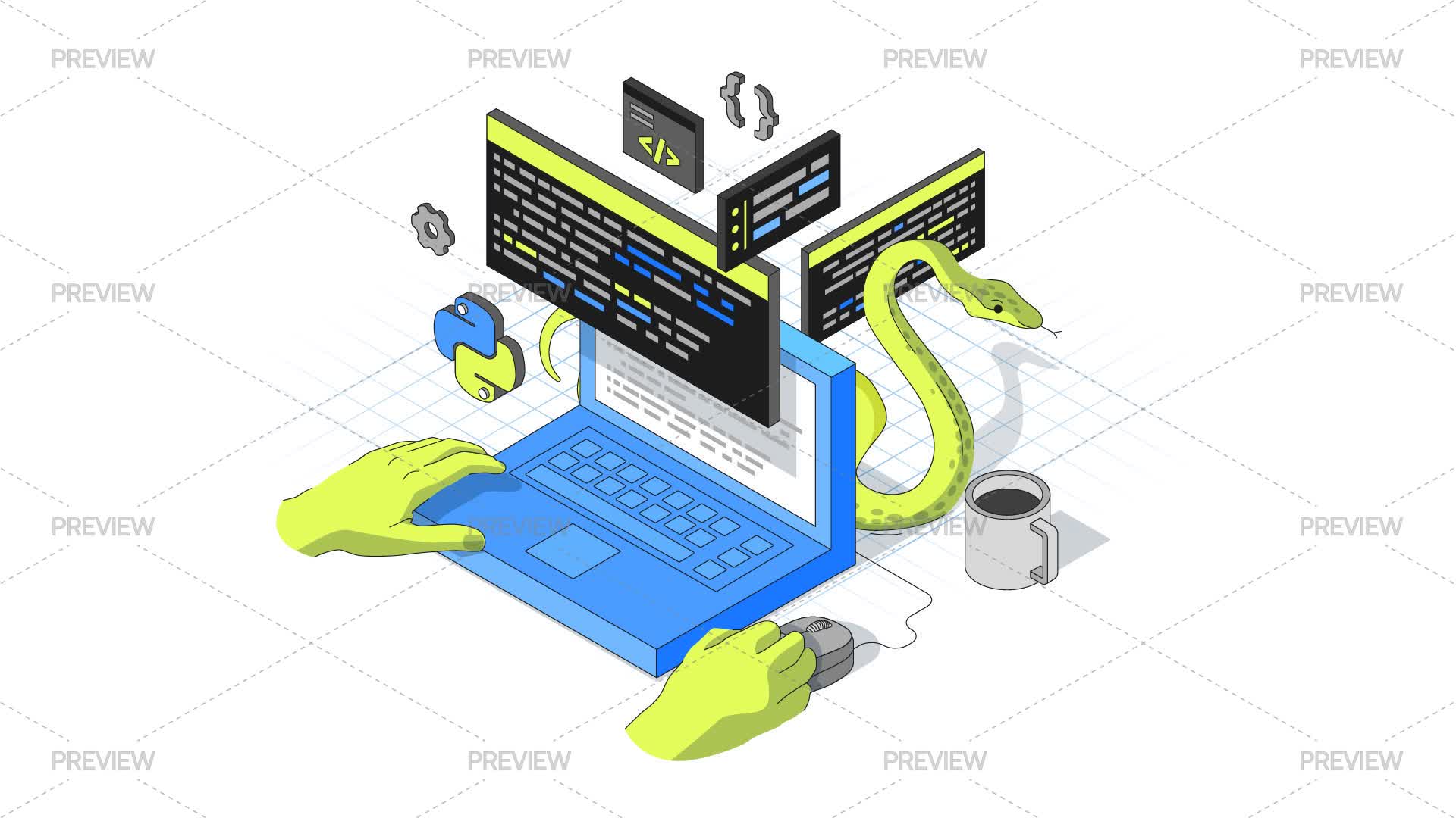 Python Programming Isometric Illustration - Graphics | Motion Array