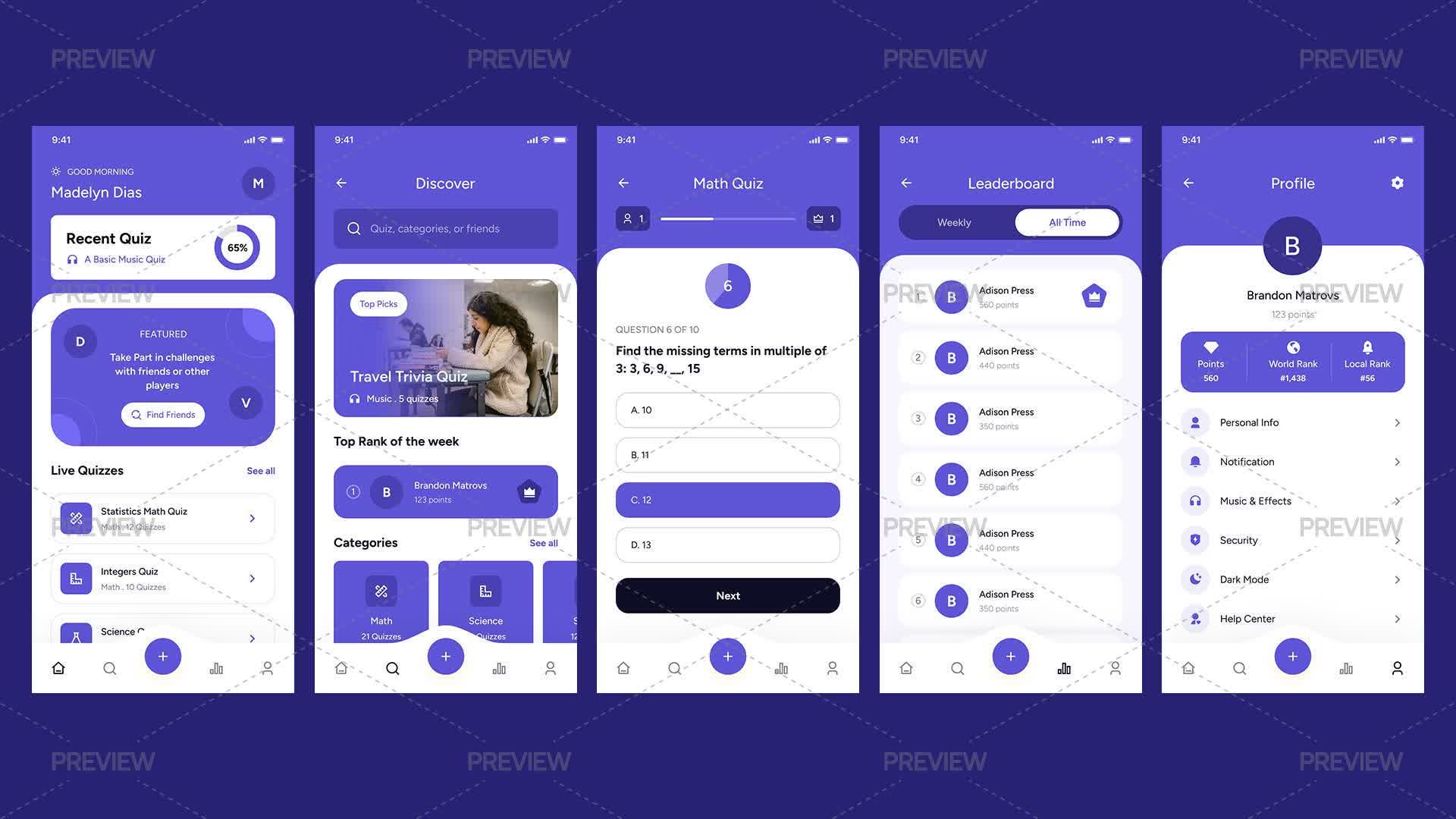 Trivia Game App UI Kit - Graphics | Motion Array
