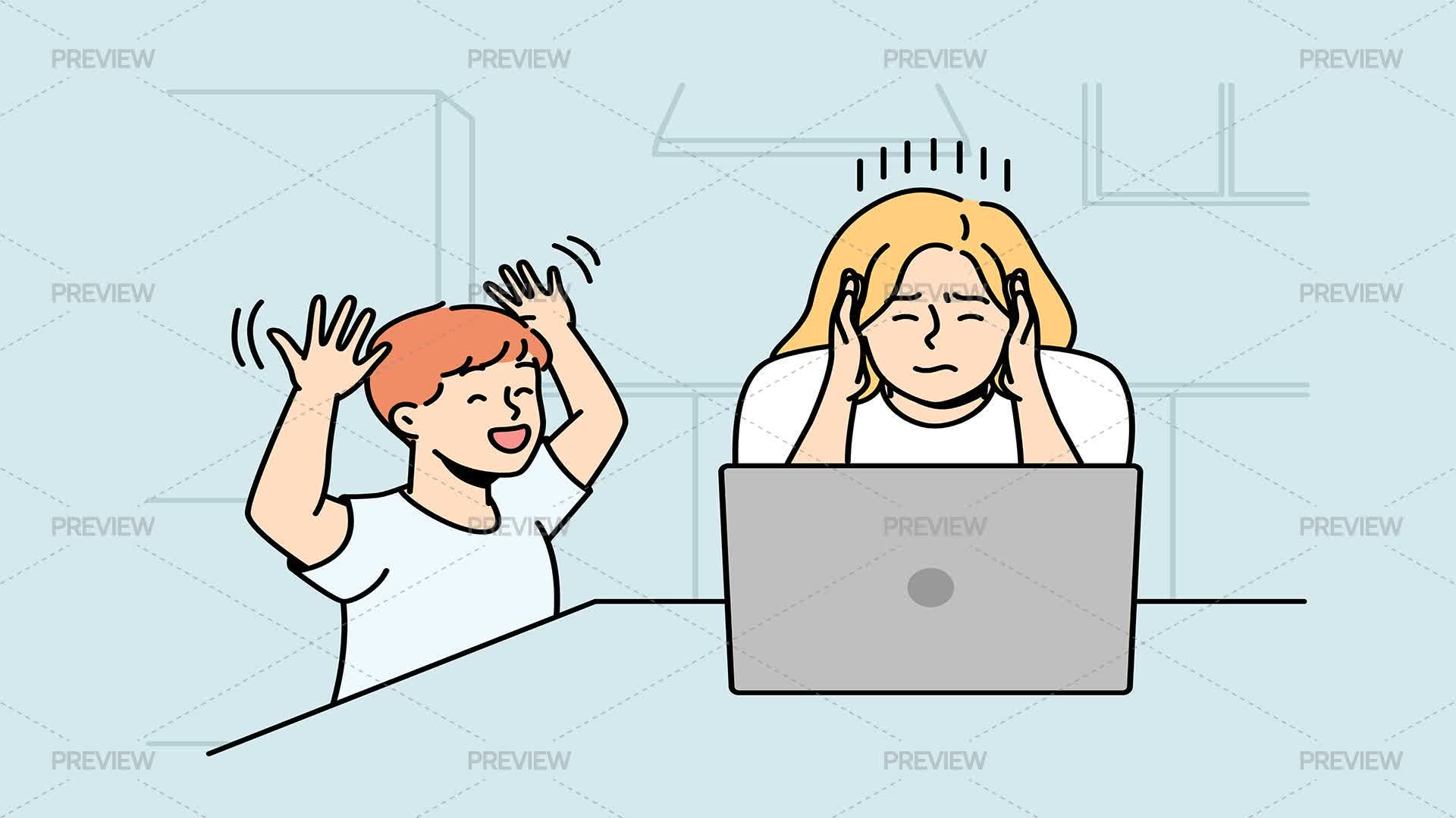 Working Inability Cartoon Woman Unable To Work Due To Noisy Child by Dzianis Vasilyeu - Graphics ...