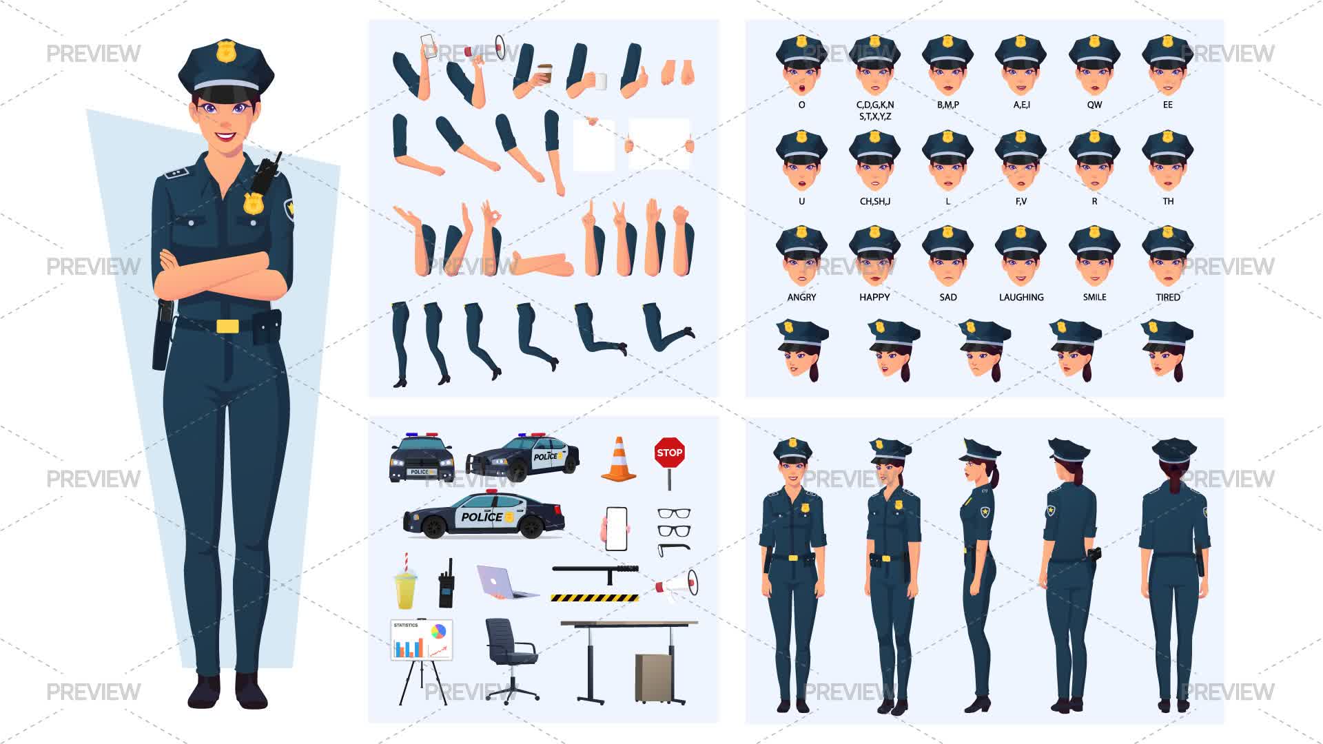 Police Officer Character Construction Pack by CuteDesigns - Graphics ...