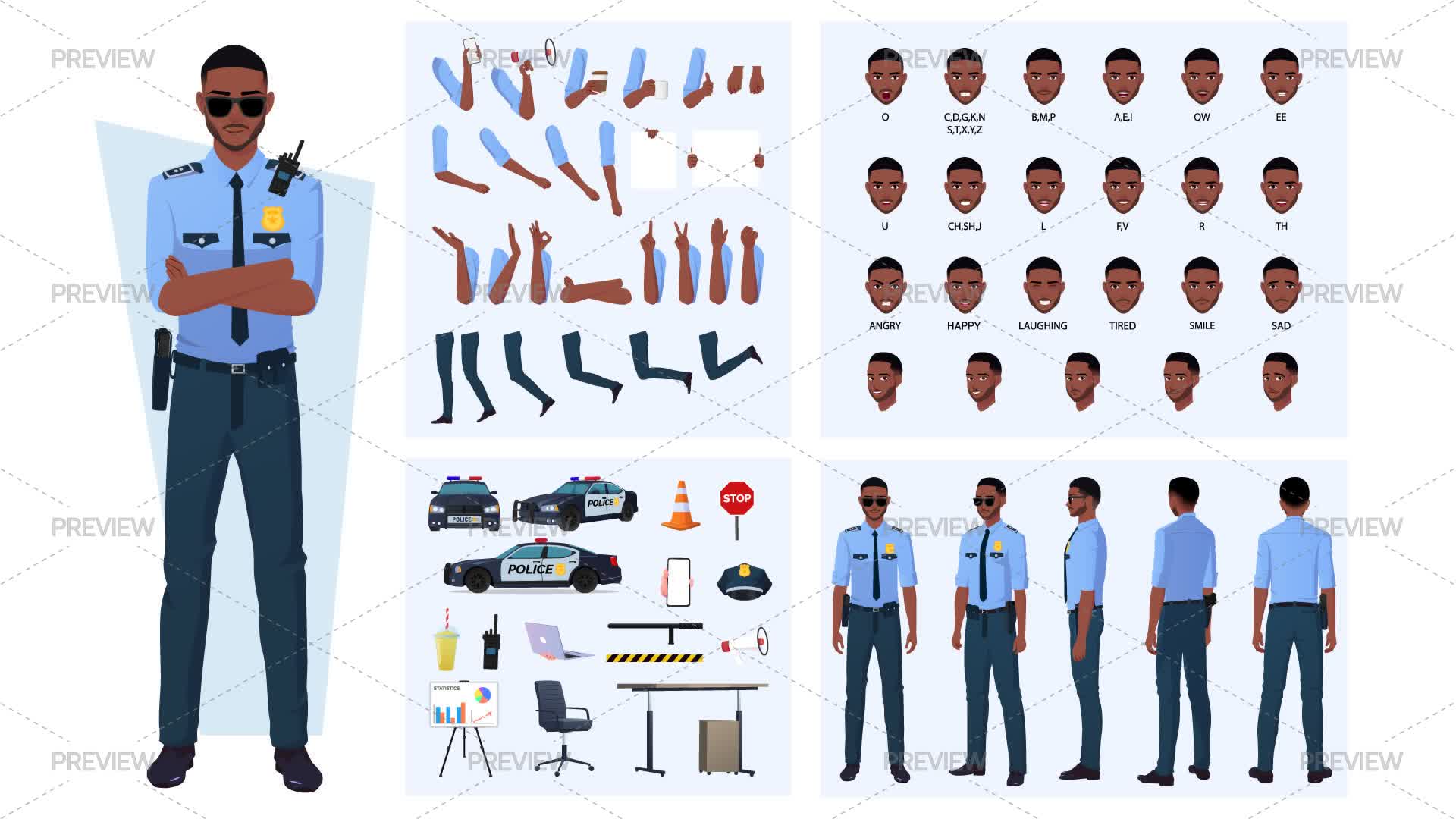 Police Officer Character Construction Pack by CuteDesigns - Graphics ...