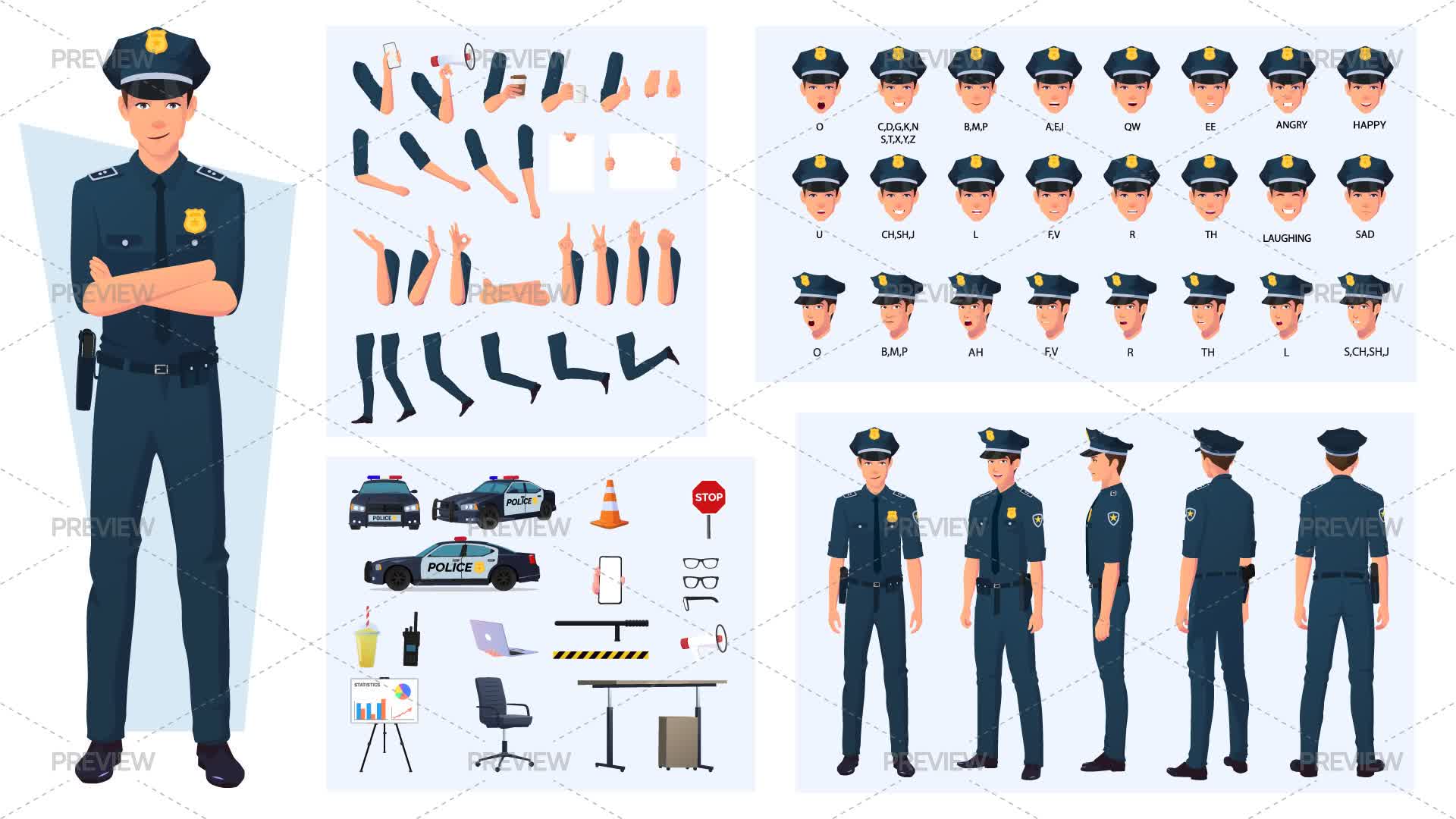 Police Officer Character Construction Pack by CuteDesigns - Graphics ...