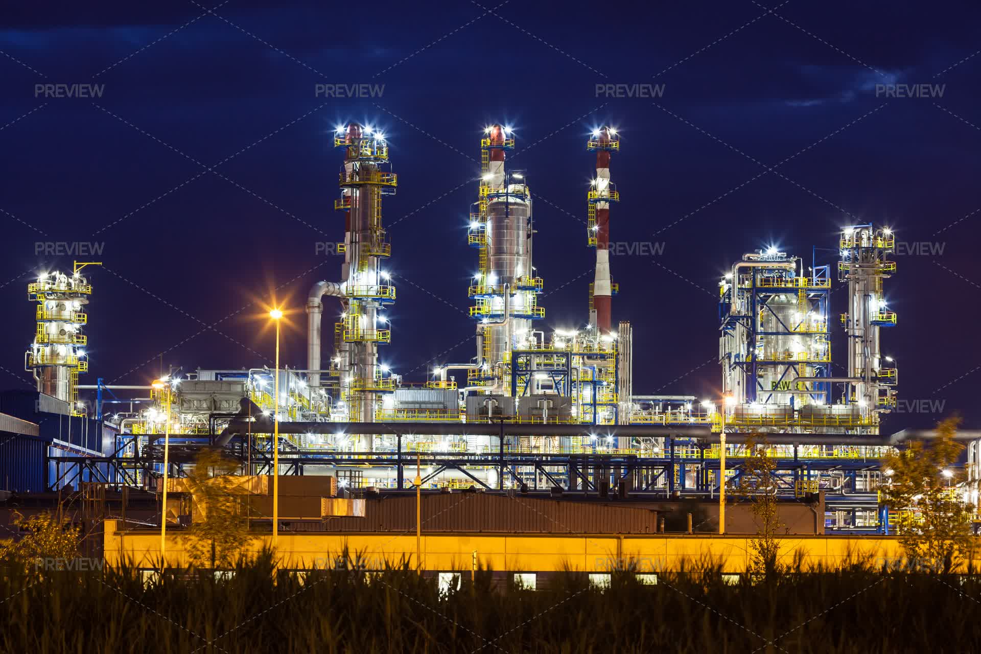 Petrochemical Oil Refinery Plant Shines - Stock Photos | Motion Array