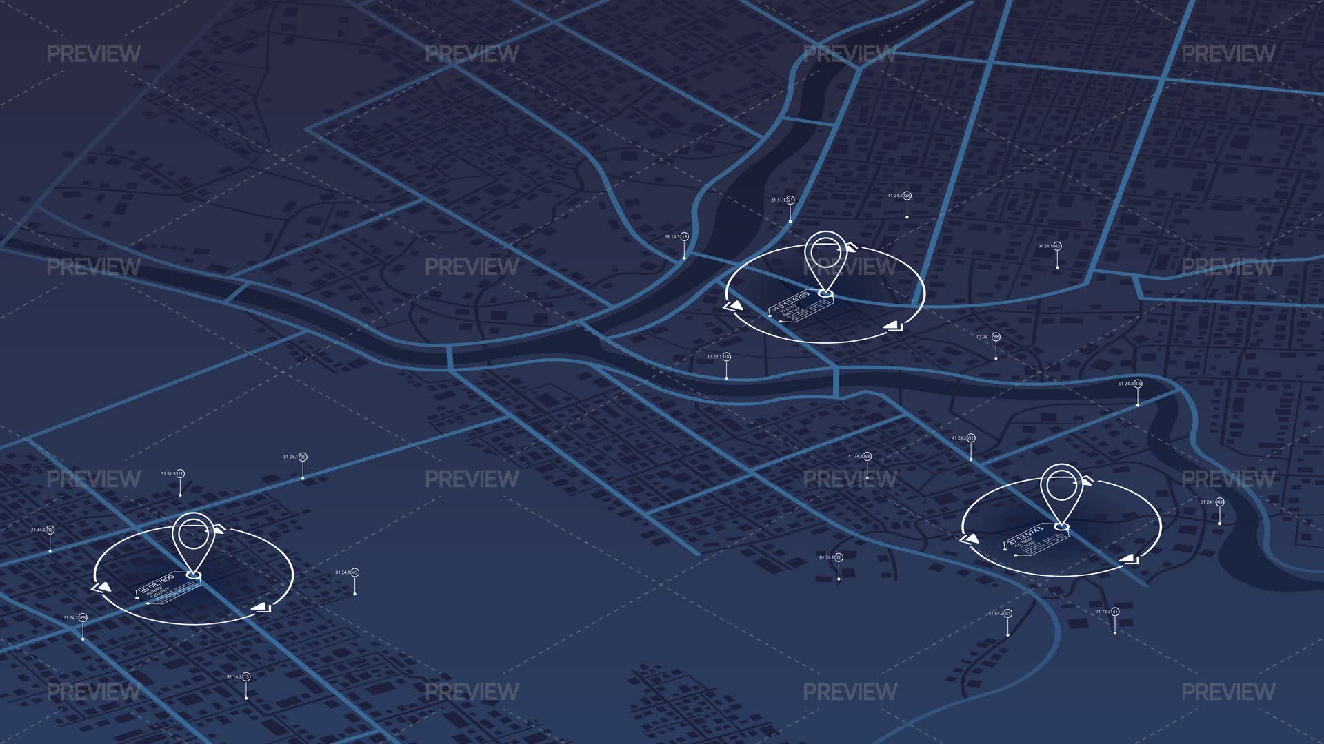 Location Pins On City Map With Highlighted Destination Point - Graphics ...