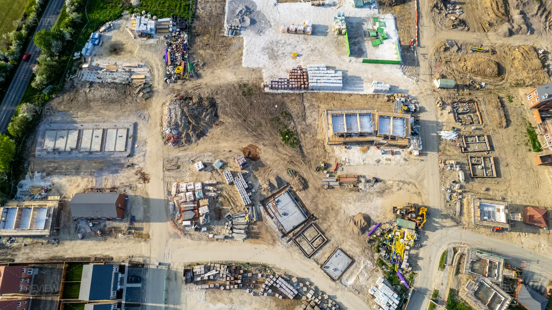 Construction Array Aerial View Of A Busy Construction Site - Stock Photos | Motion Array