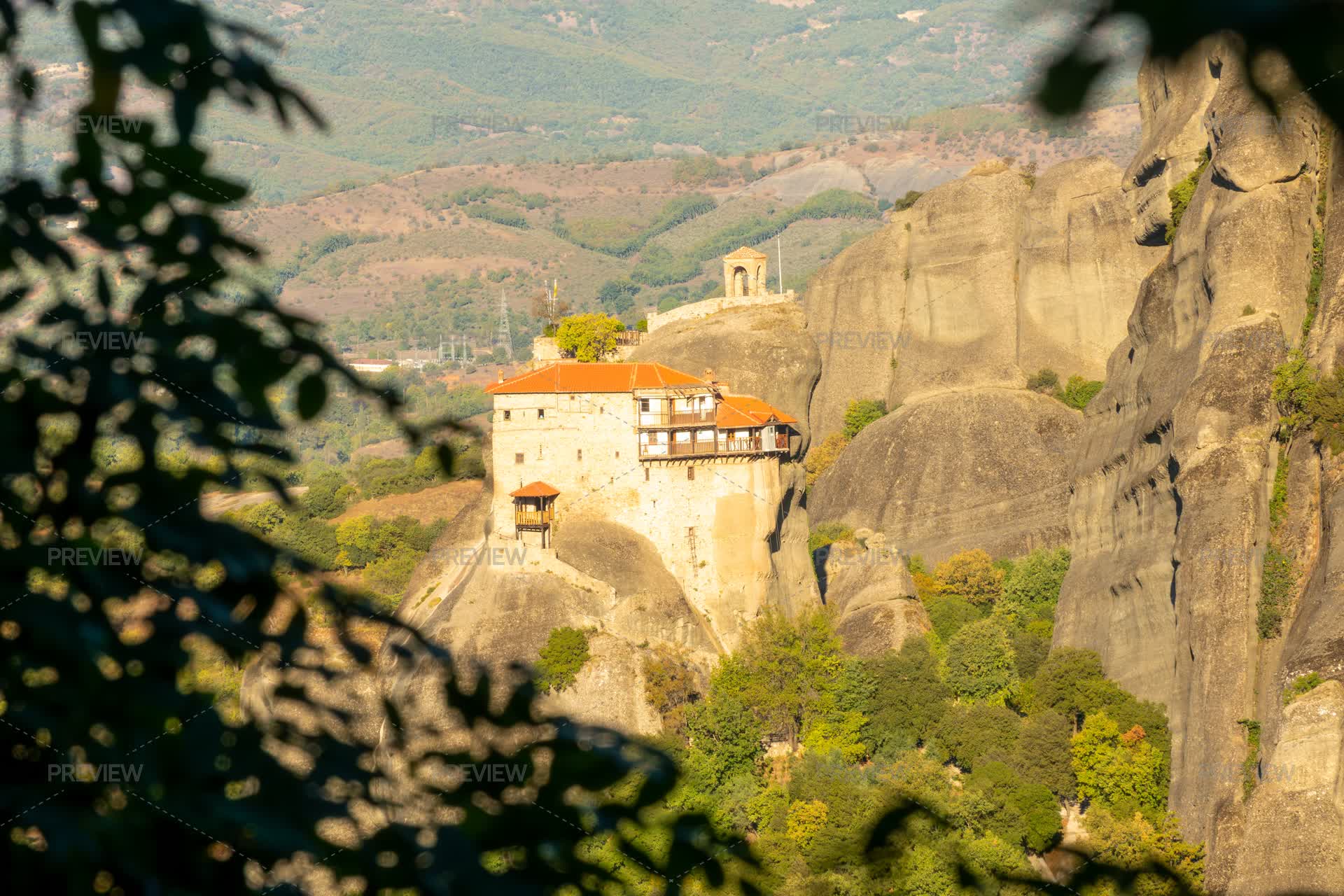 Greek Rock Monastery Seen Through Foliage by RuckZack - Stock Photos ...