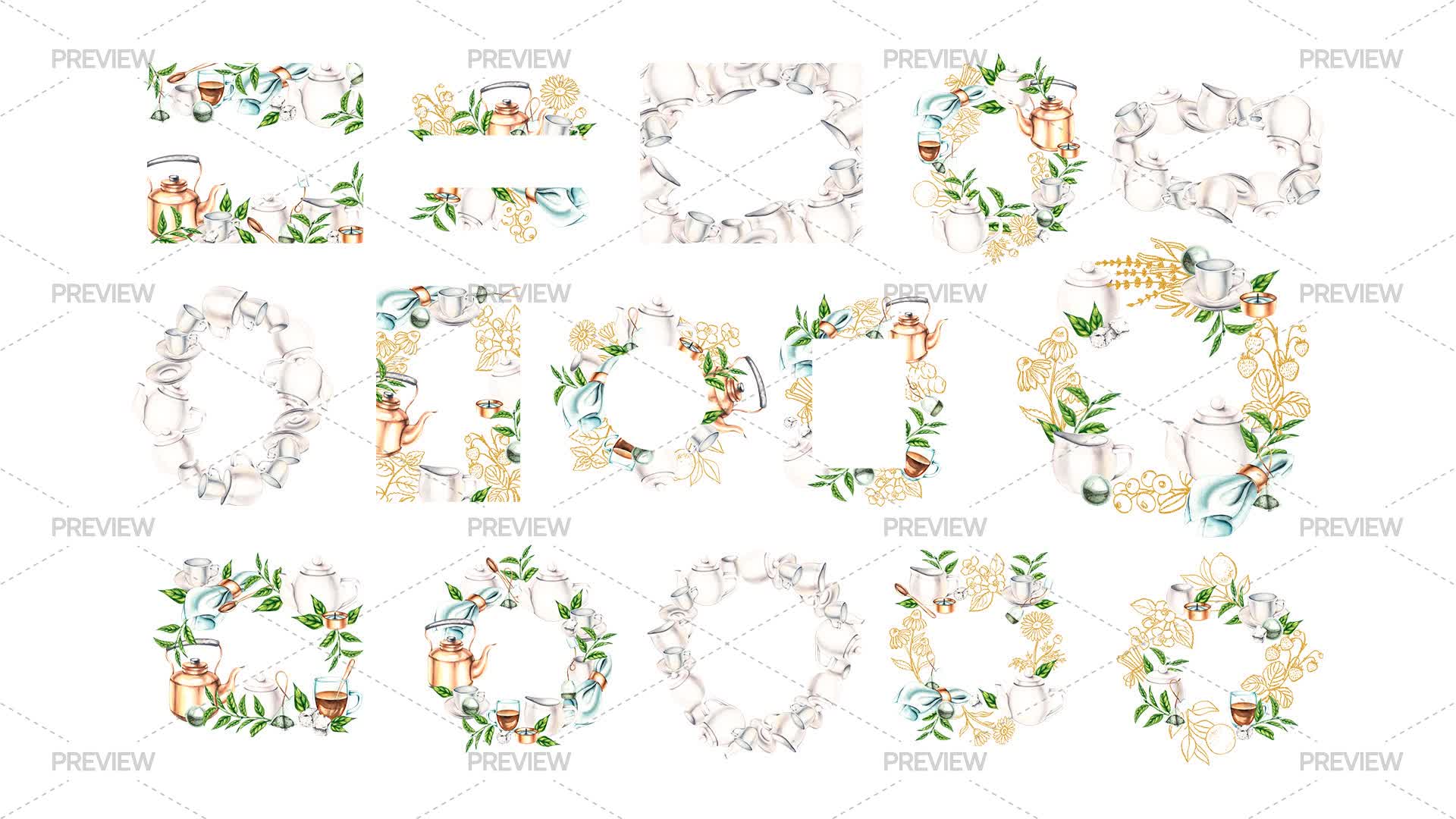Tea Tree Frames 15 Tea Wreaths And Frames by Sasha Kondr - Graphics | Motion Array