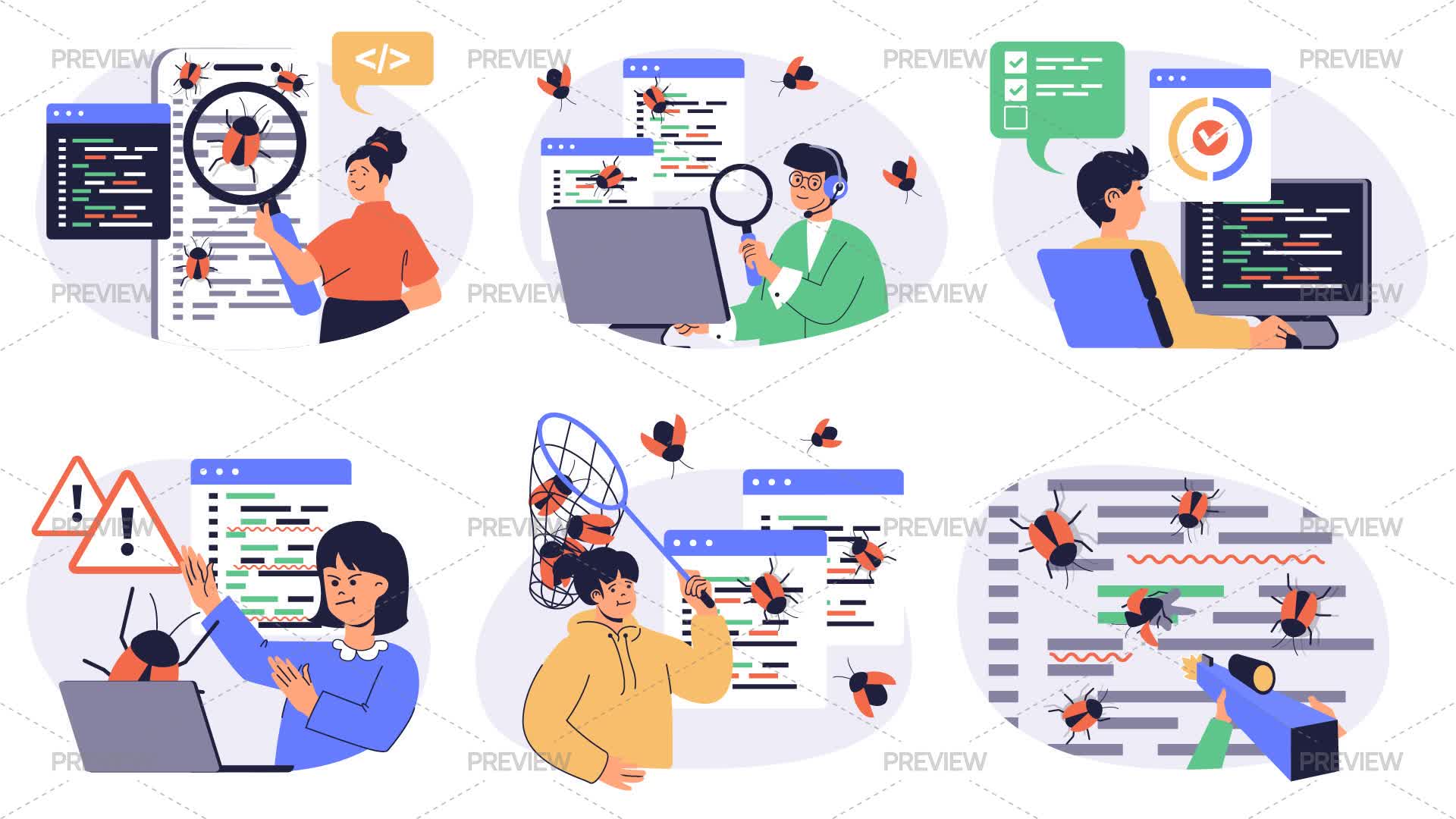 6 Software Testing Concept Illustrations - Graphics | Motion Array