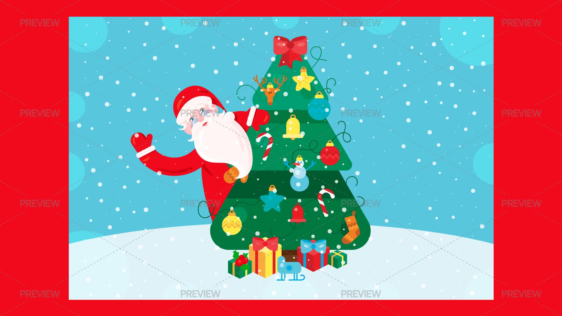 Christmas Tree With Santa Claus - Graphics | Motion Array