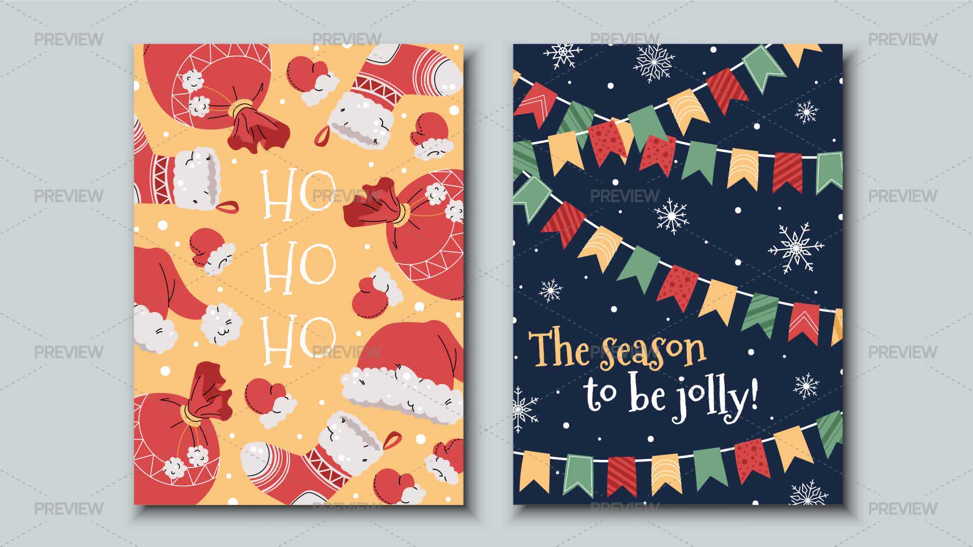 Greeting Cards With Santa Hats And Colorful Flags - Graphics | Motion Array