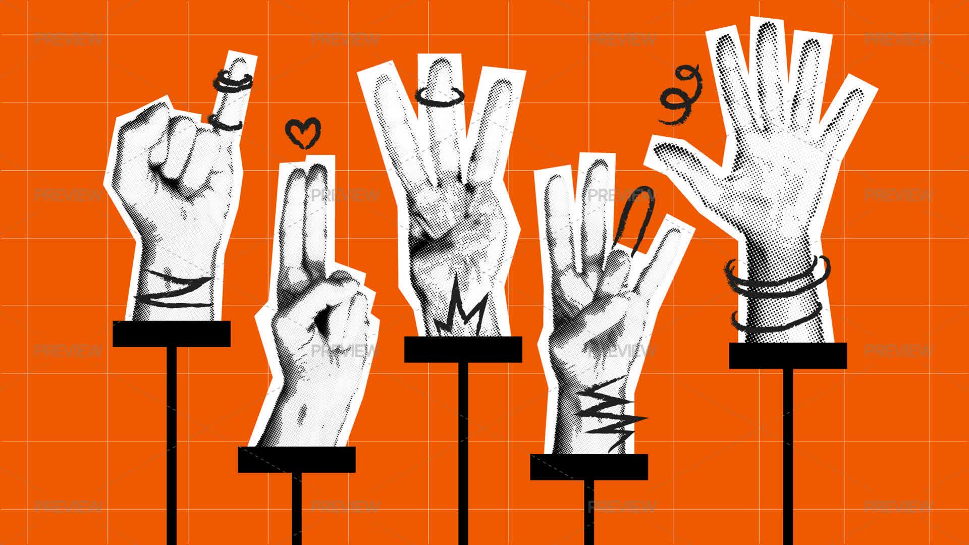 Motion Hand Sticker 5 Halftone Hand Gestures by alexdndz - Graphics | Motion Array