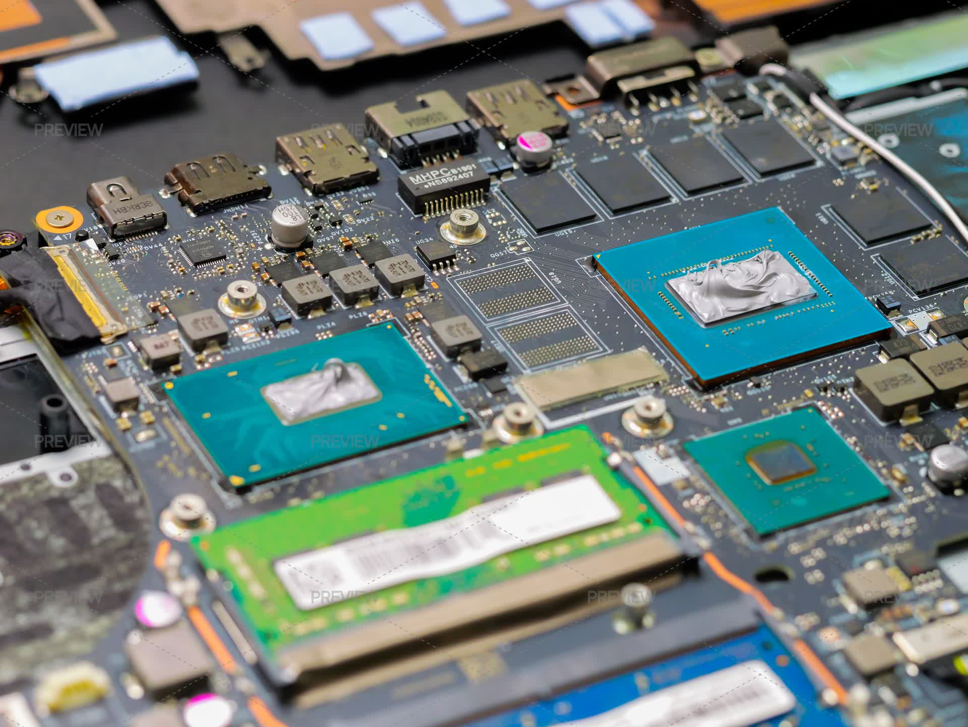 Computer Graphics Processer Graphics Processor And CPU On The Motherboard Of A Laptop Computer by ...