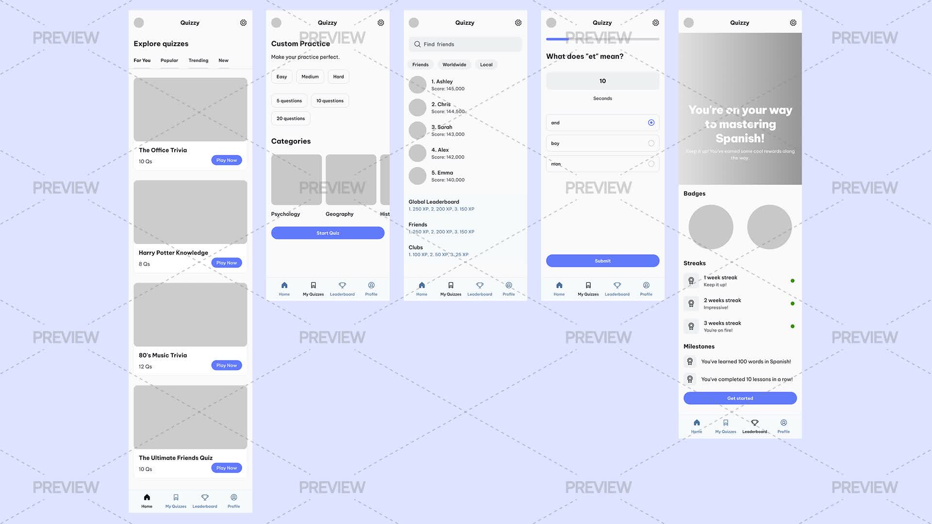 Trivia Game And Quiz App UI Kit by Nagare Design - Graphics | Motion Array