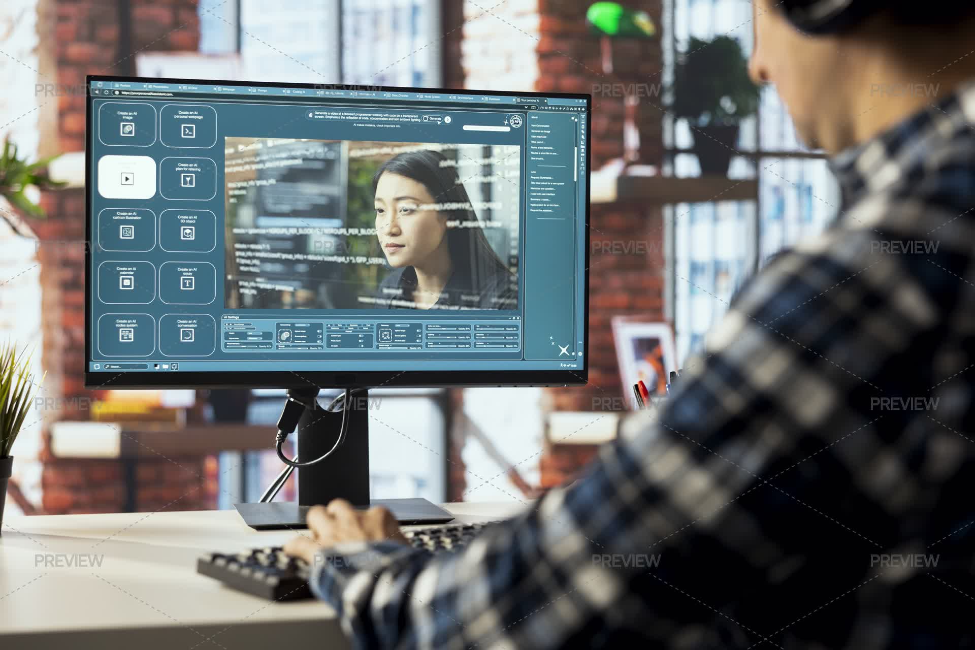 Graphic Editor At Workstation Arranging Interface Elements In PC ...