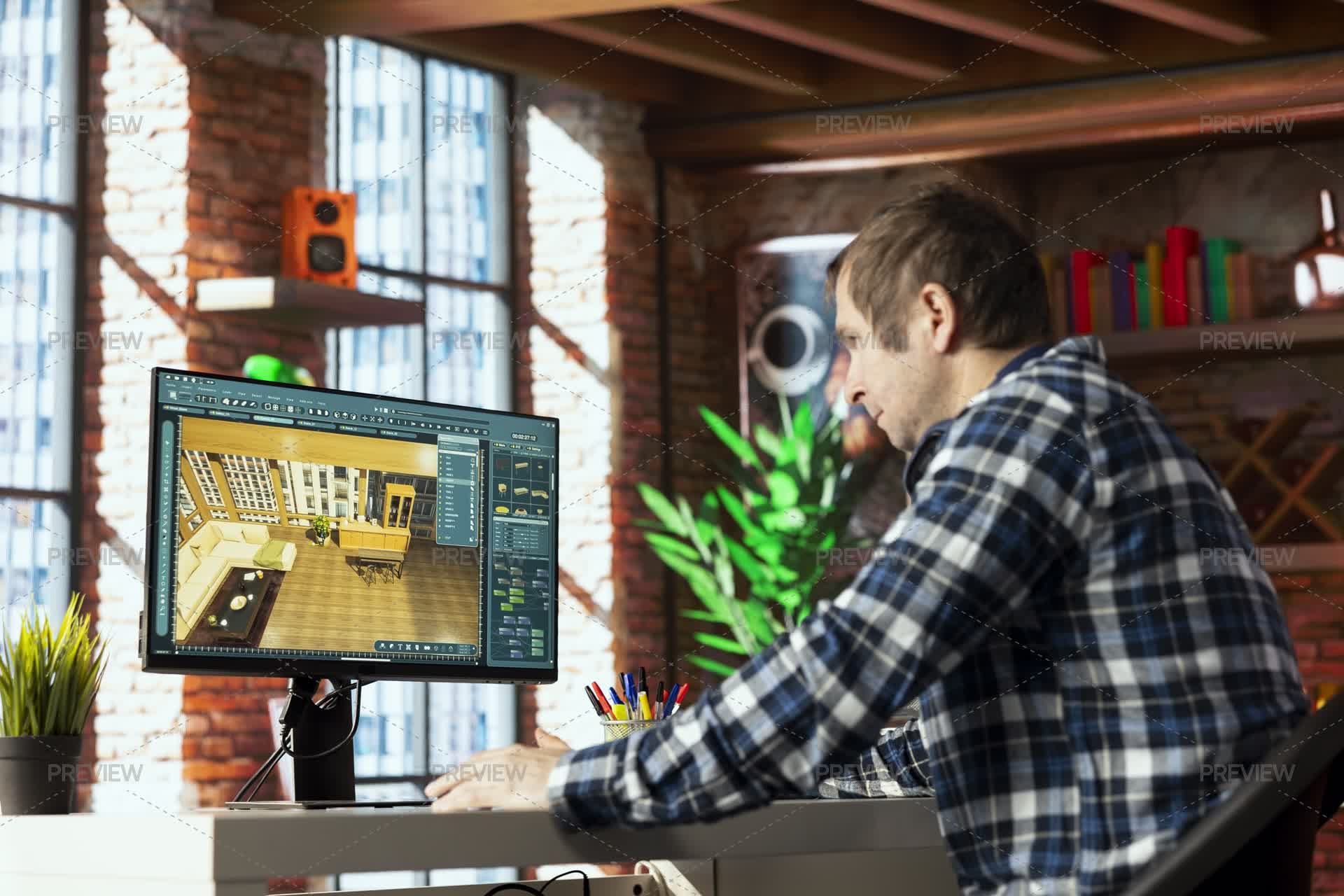 Architect Using Virtual Home Interior Design Software To Help Visualize ...