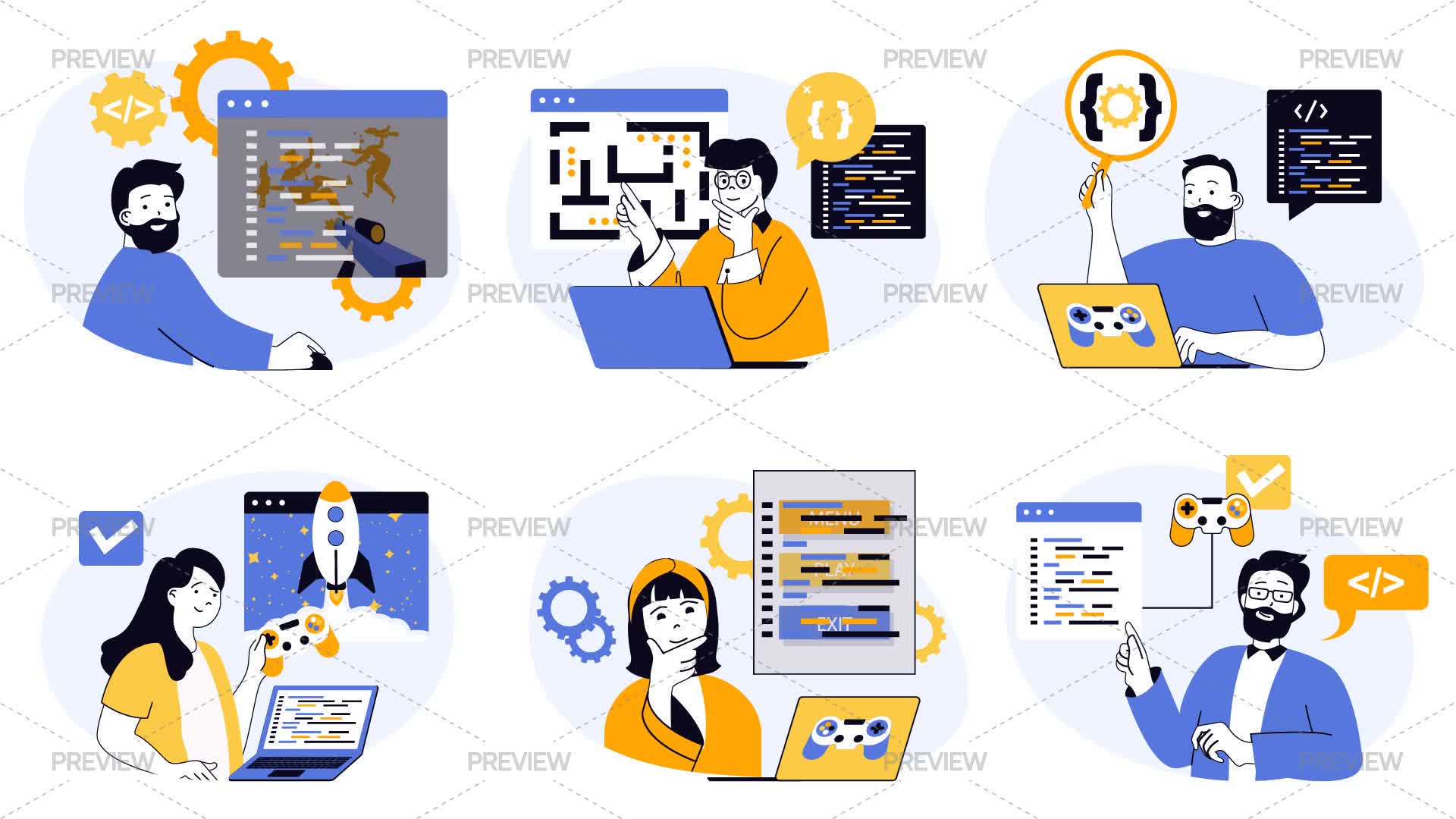 Game Development Generic Graphics Video Game Developer Concept Illustrations by alexdndz - Graphics ...