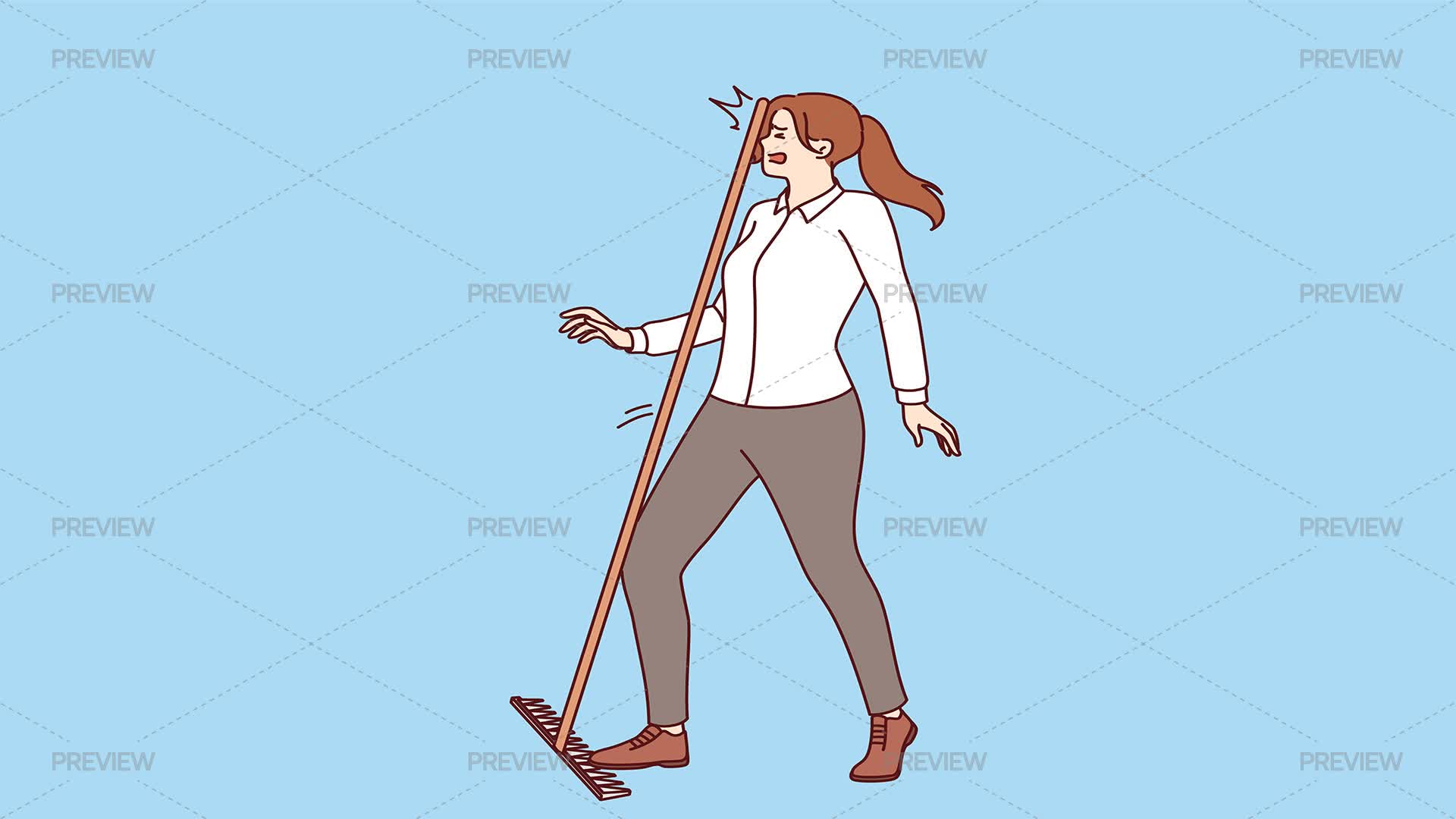 Woman Stepping On Rake And Getting Hit - Graphics | Motion Array