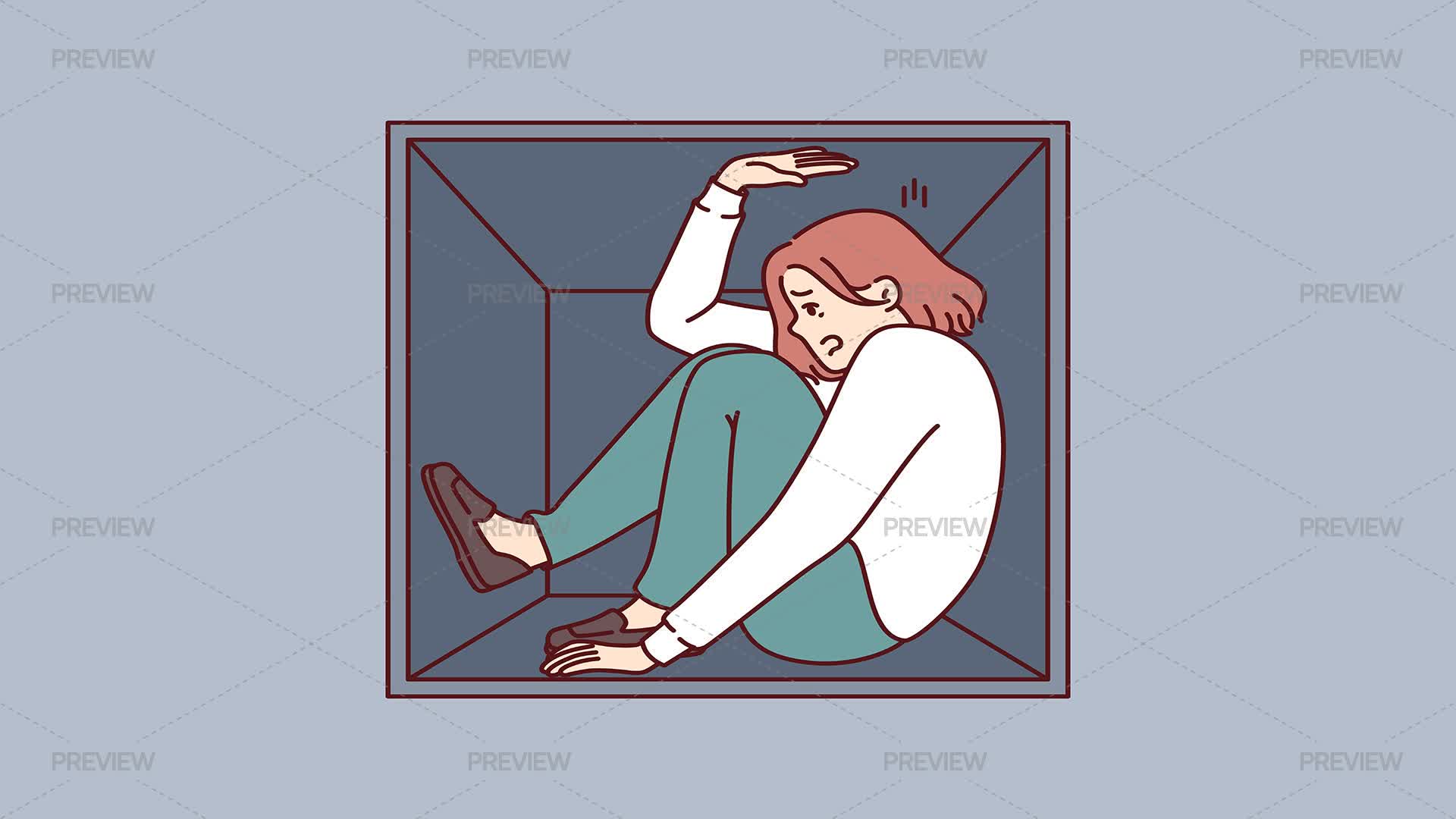 Person Stuck In Box Woman Trapped Inside A Box - Graphics | Motion Array