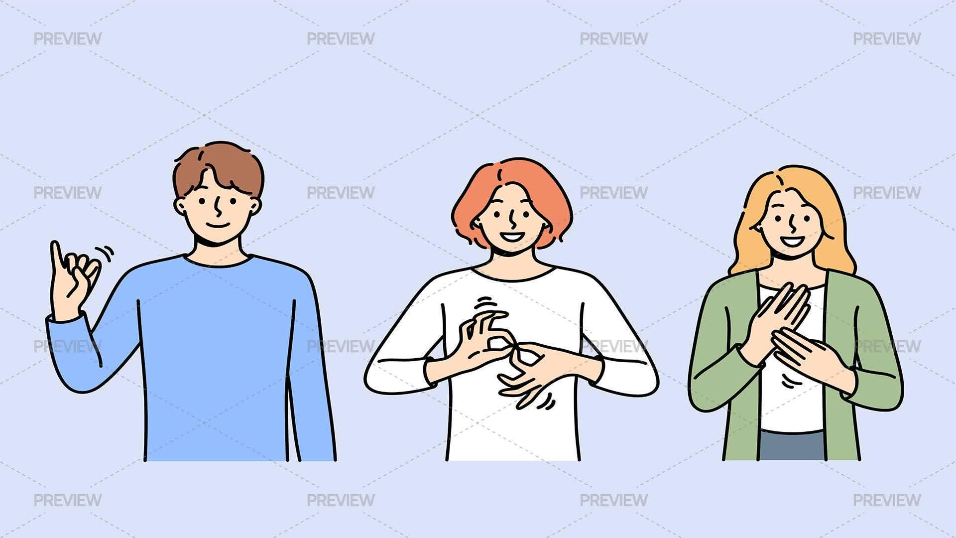Sign Language Yeahgraphics People Expressing Sign Language Gestures - Graphics | Motion Array