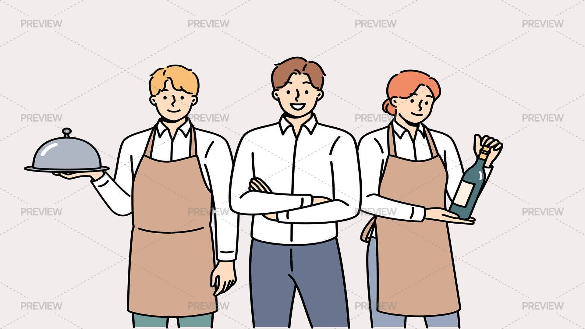 Waiters And Manager Serving Guests - Graphics | Motion Array