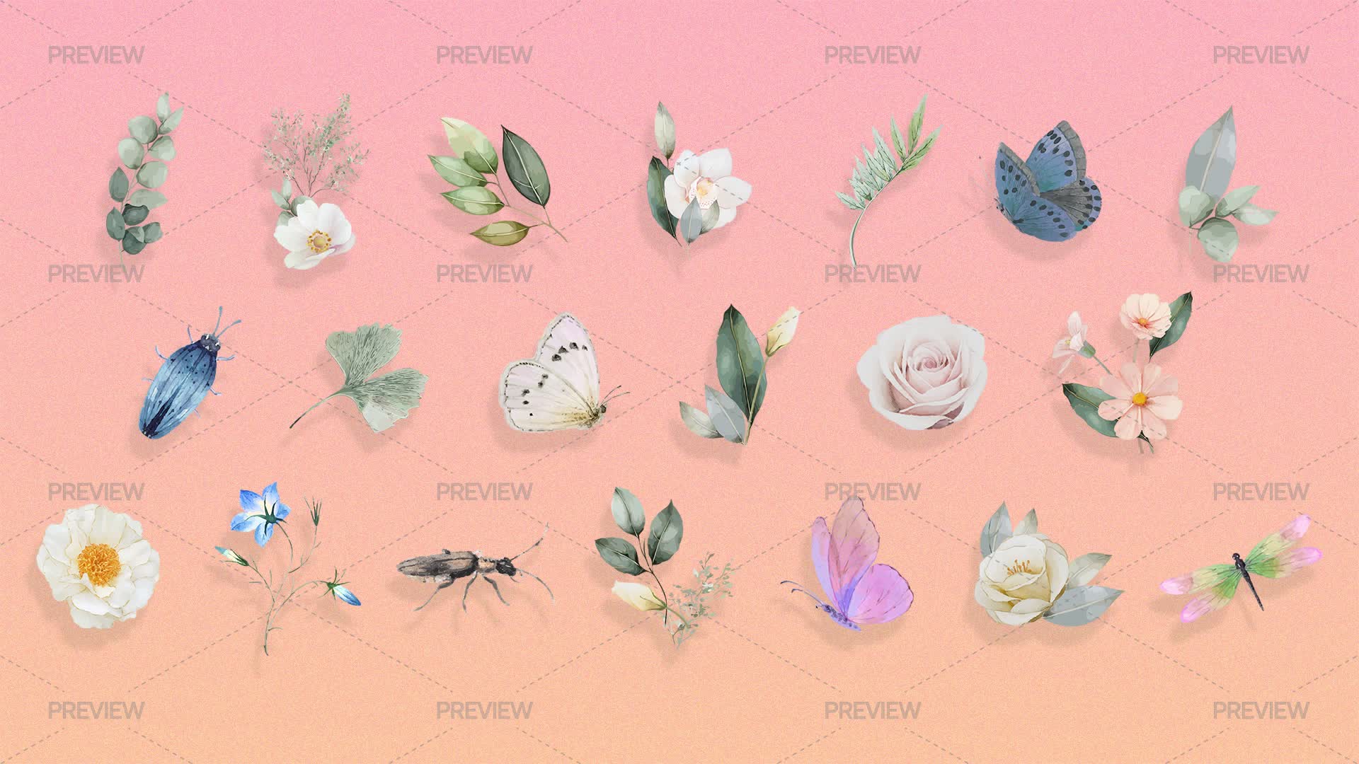 Cottagecore Visual Set Of 20 Illustrated Cottagecore Elements - Graphics | Motion Array