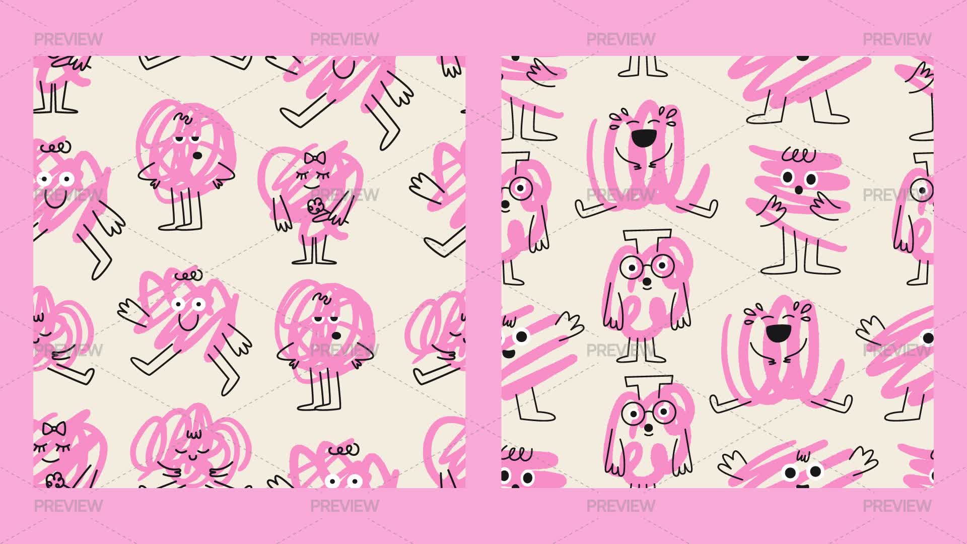 Character Patterns 2 Seamless Patterns With Abstract Characters - Graphics | Motion Array