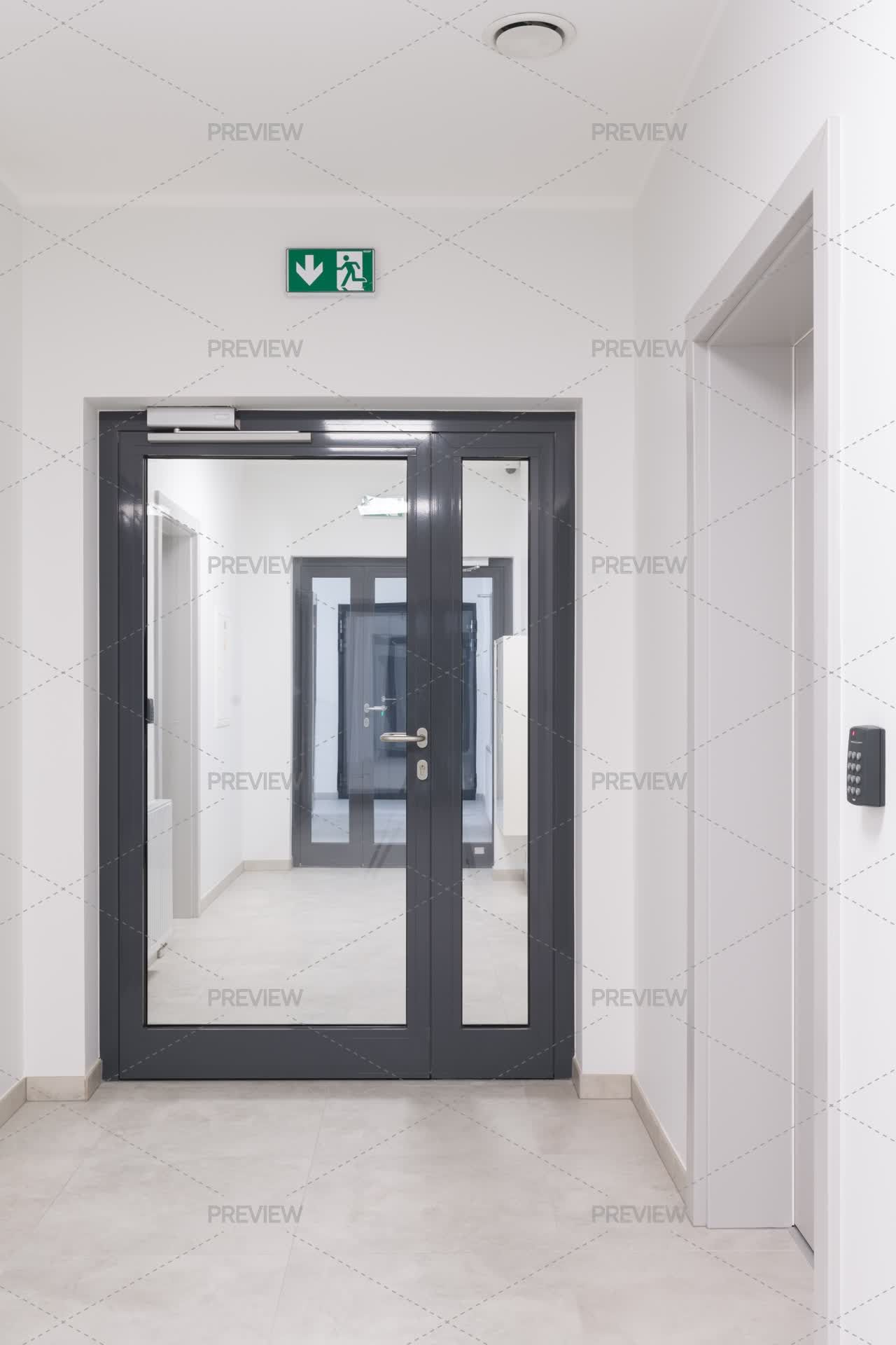 Modern Hallway With Emergency Exit Door - Stock Photos | Motion Array