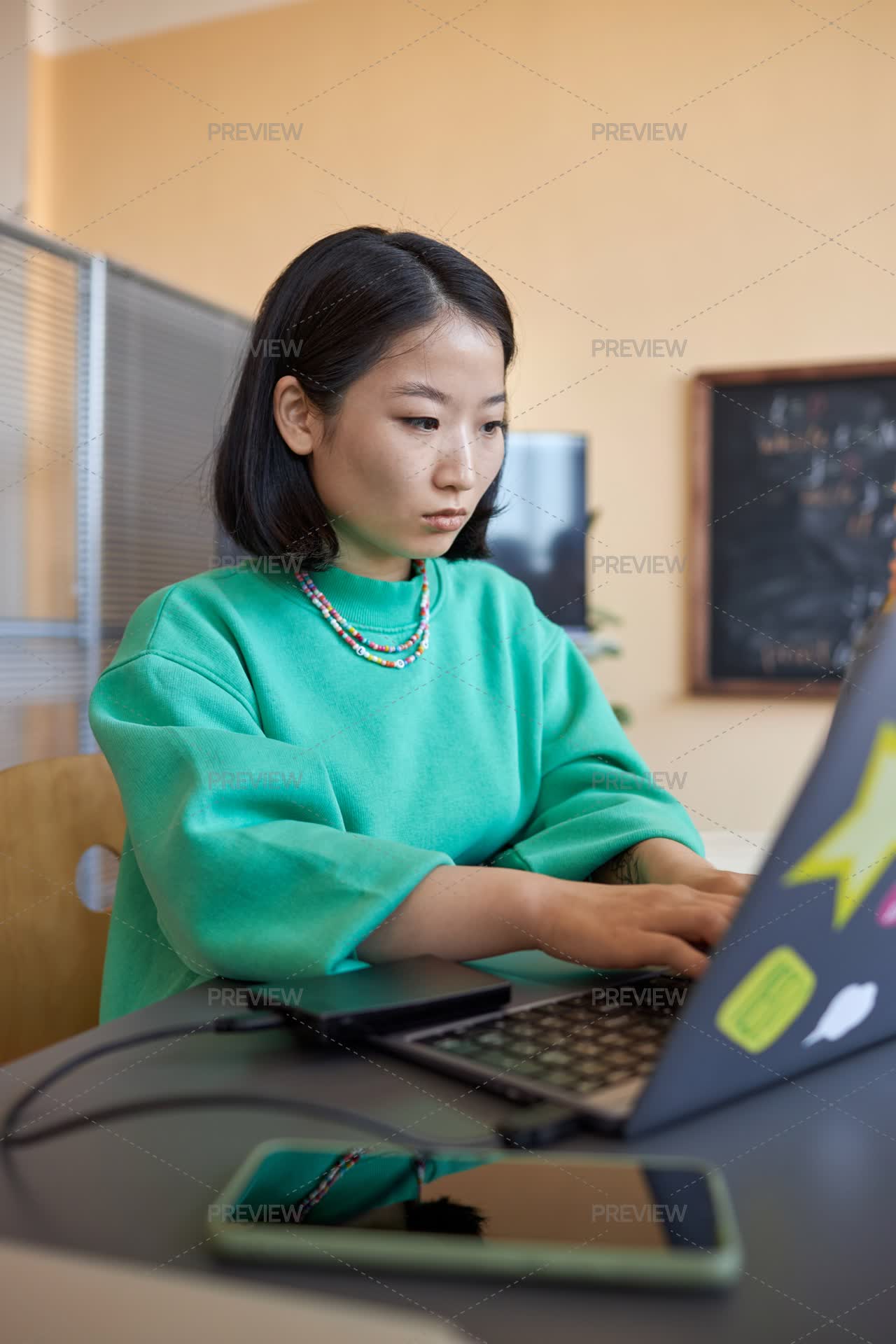 Student Making Keyboard Female Student Typing On Laptop Keyboard - Stock Photos | Motion Array