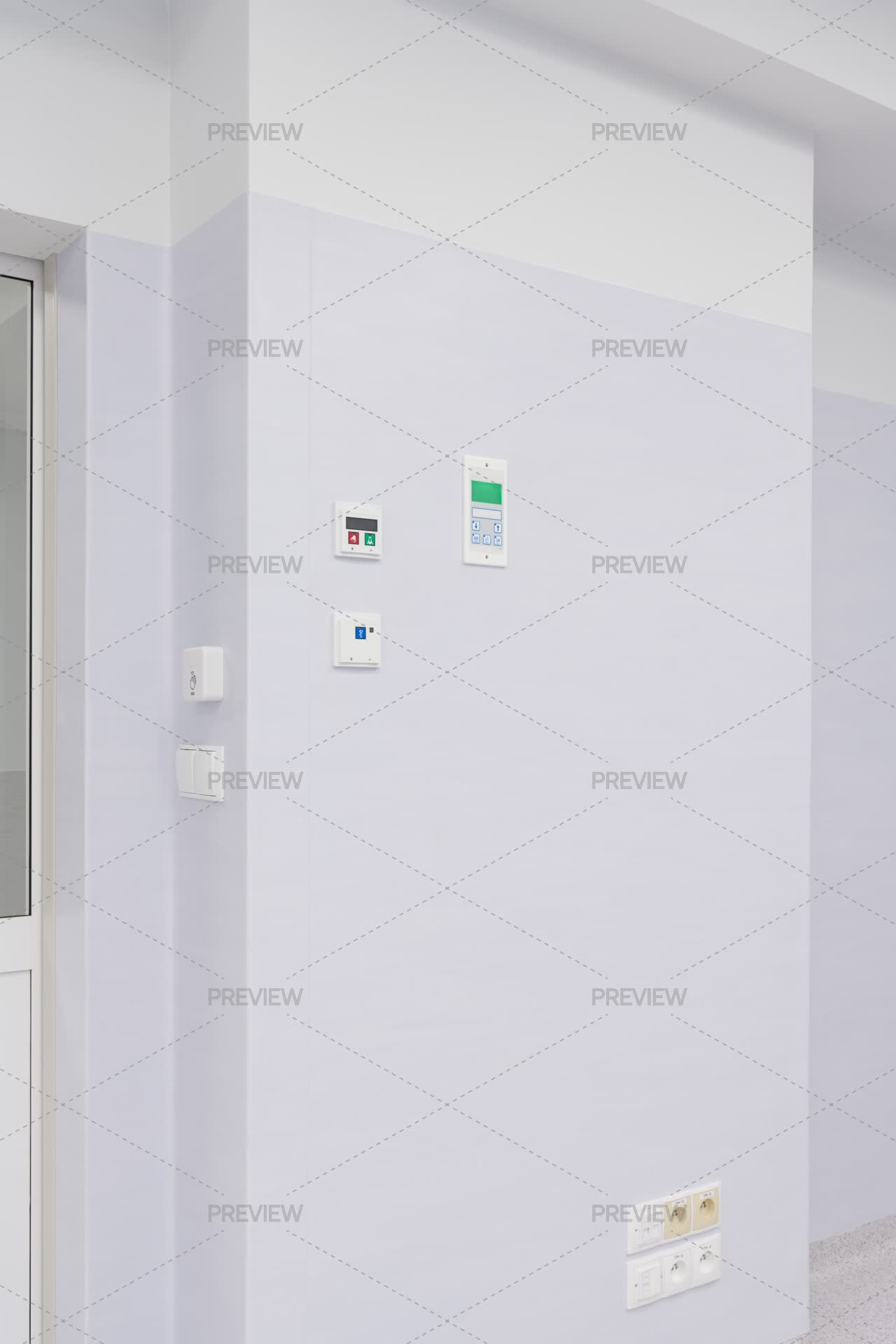 Modern Control Panels And Electrical Outlets On A Hospital Wall - Stock ...