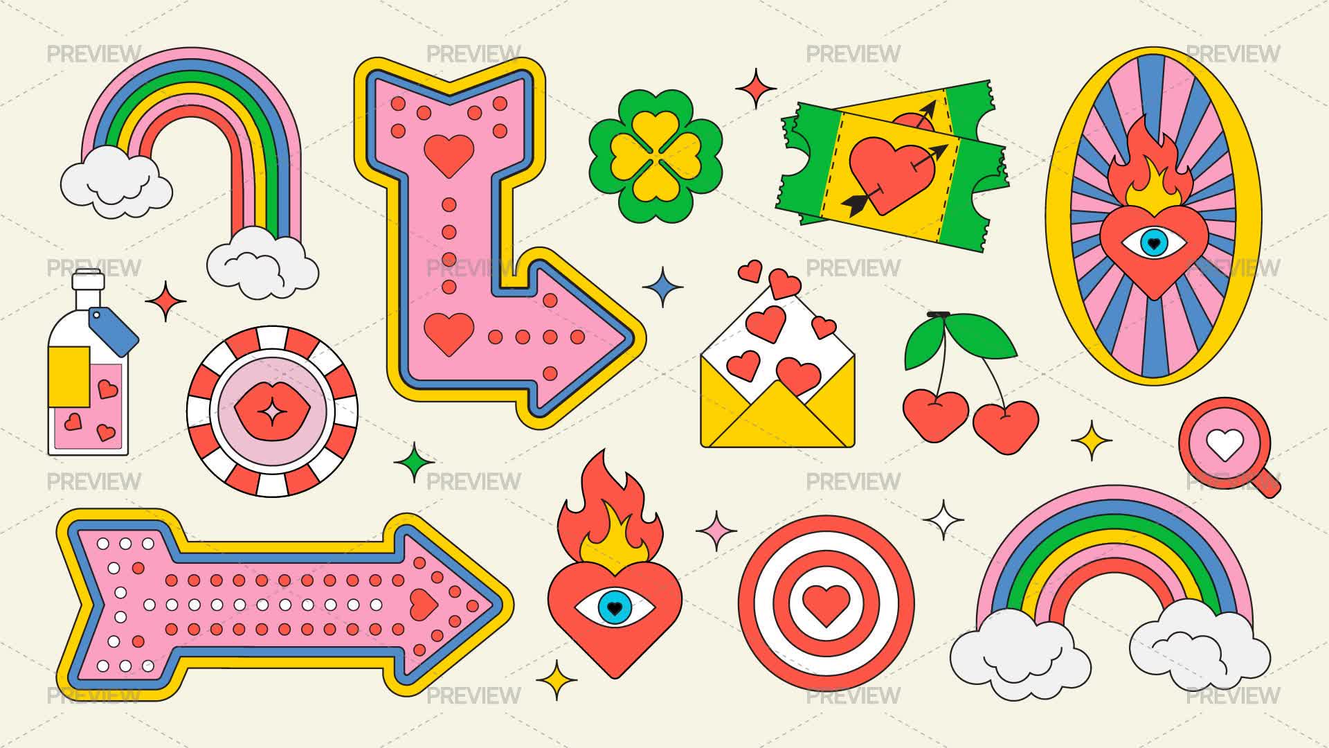 14 Colorful Abstract Stickers - Graphics | Motion Array